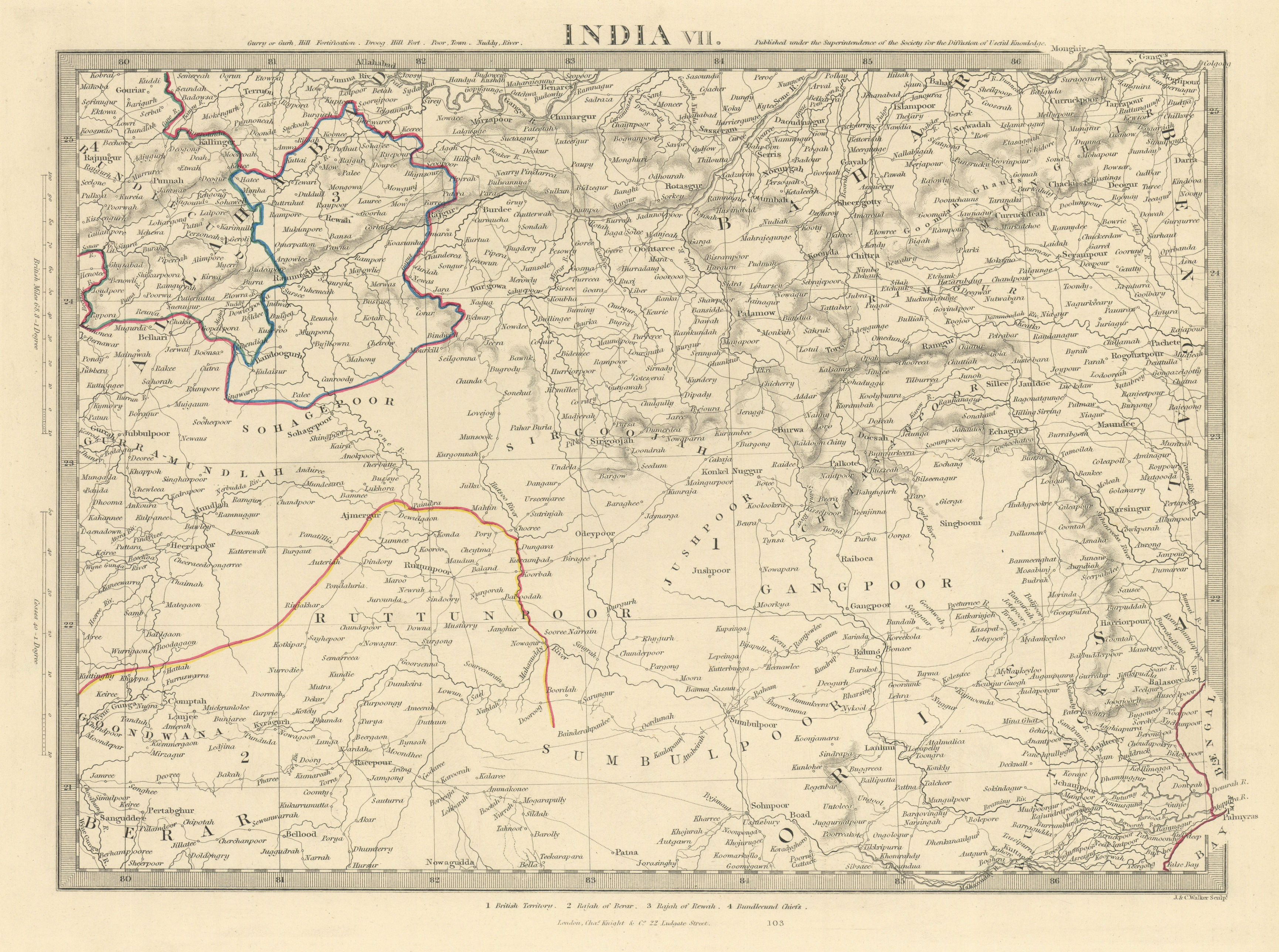Associate Product INDIA VII. Allahabad-Bay of Bengal. Bahar Berar Orissa Ruttunpoor. SDUK 1851 map