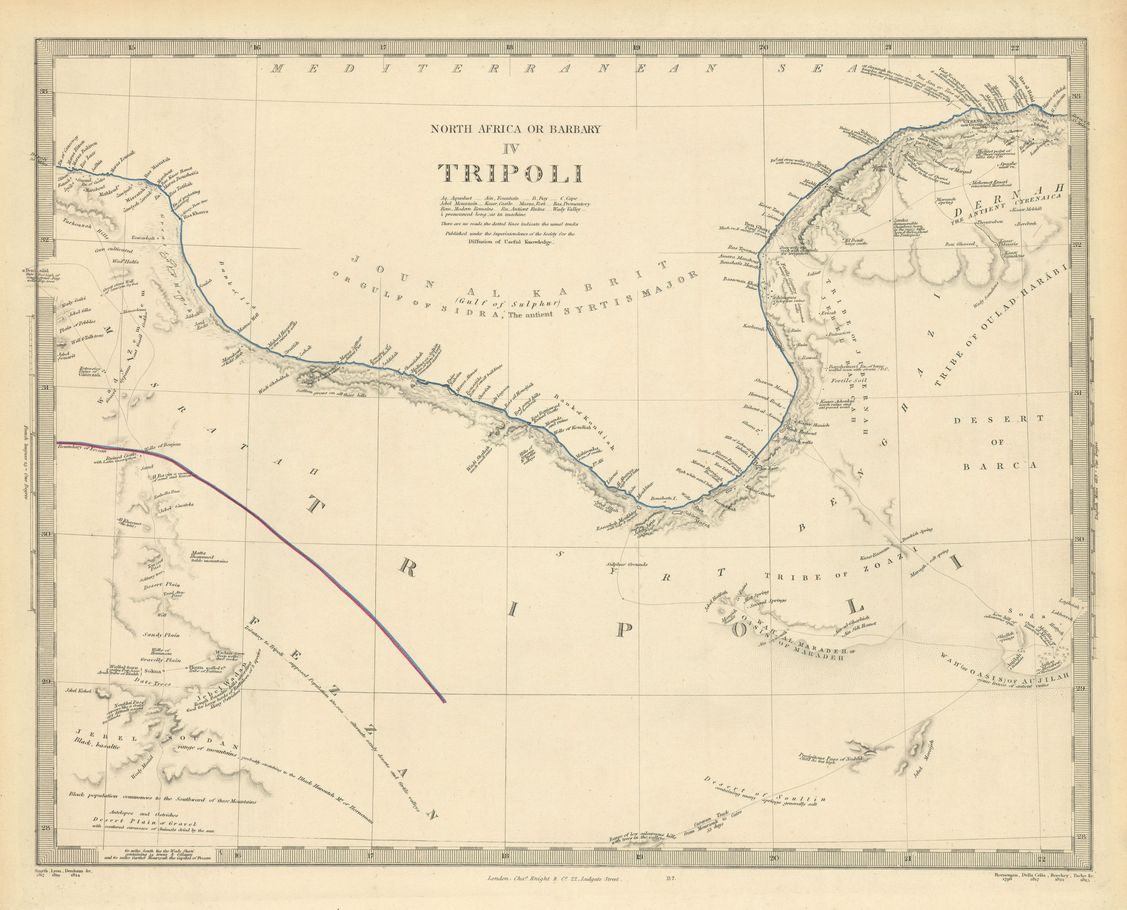 NORTH AFRICA OF BABRBARY IV. TRIPOLI. Libya. Gulf of Sidra Sirte. SDUK 1851 map
