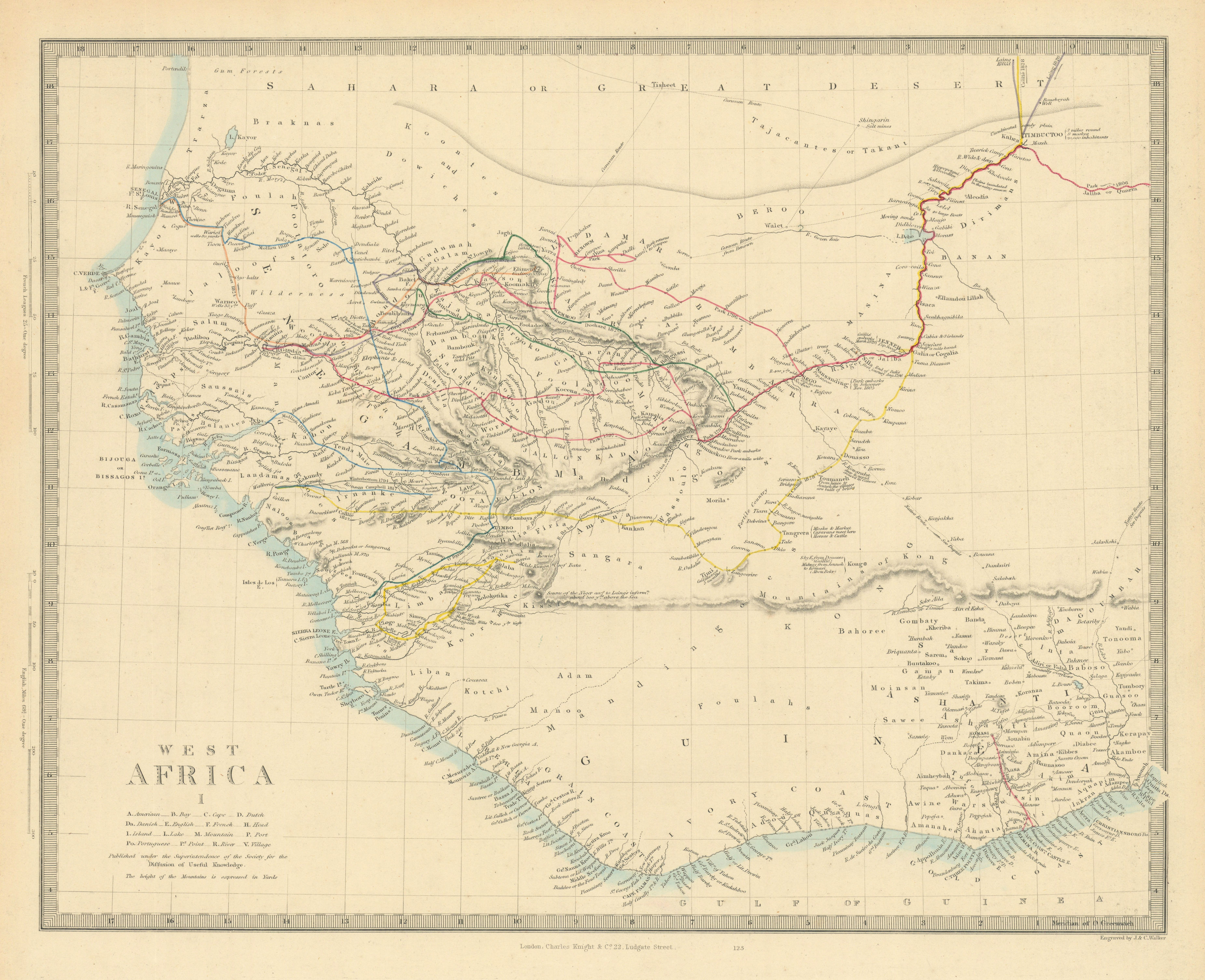 Associate Product WEST AFRICA I Explorers' routes Senegal Ashanti Ivory Gold Coast. SDUK 1851 map