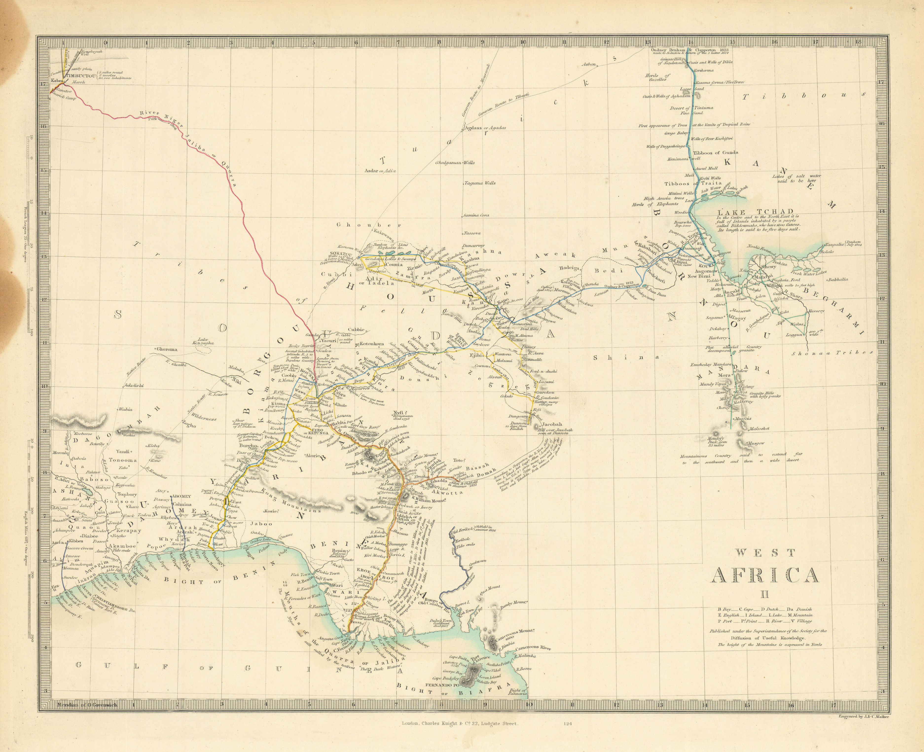 WEST AFRICA II. NIGERIA. Bight of Benin-Lake Chad. Yariba Houssa. SDUK 1851 map