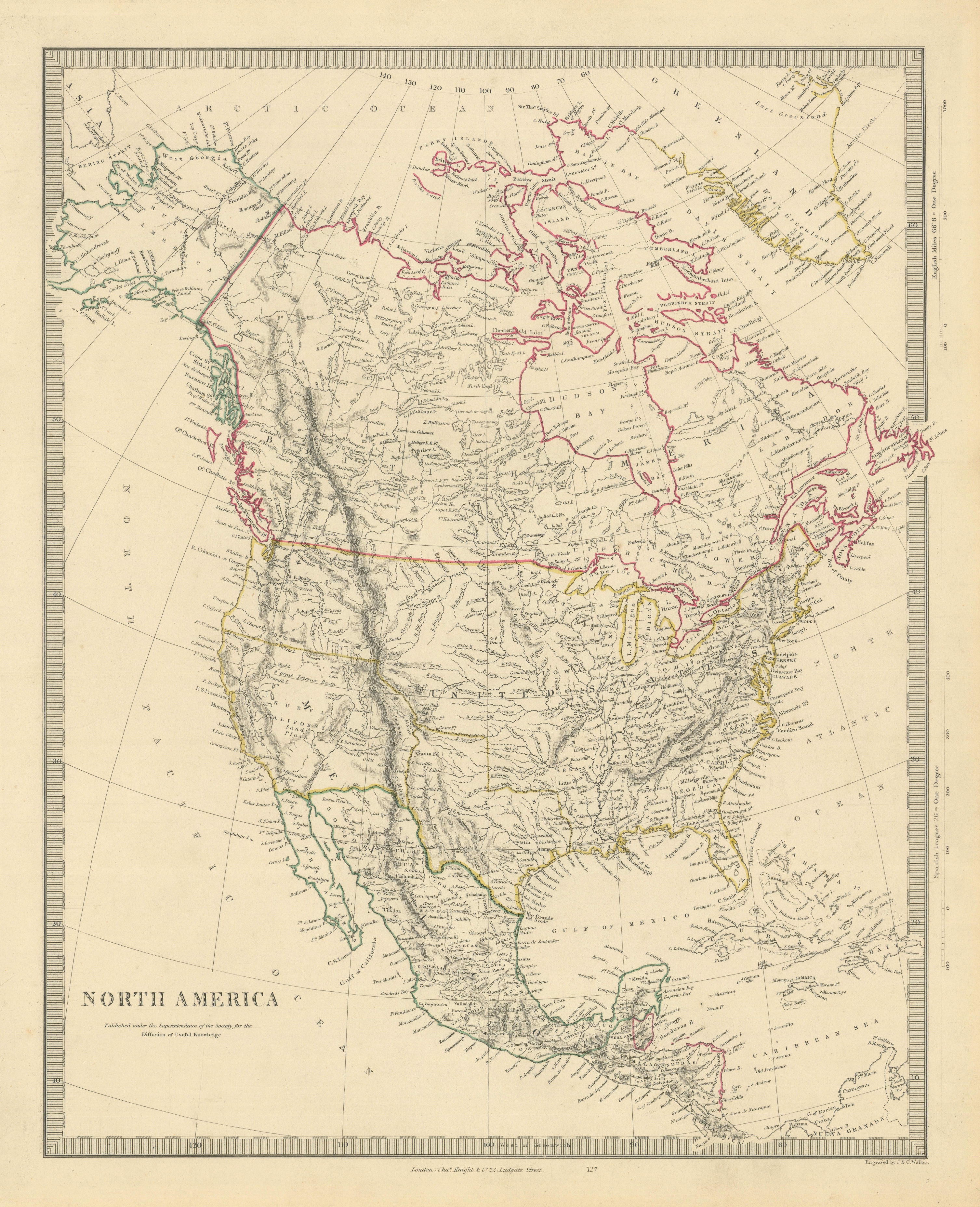 NORTH AMERICA. Texas Republic. Mexican California. Russian America SDUK 1851 map