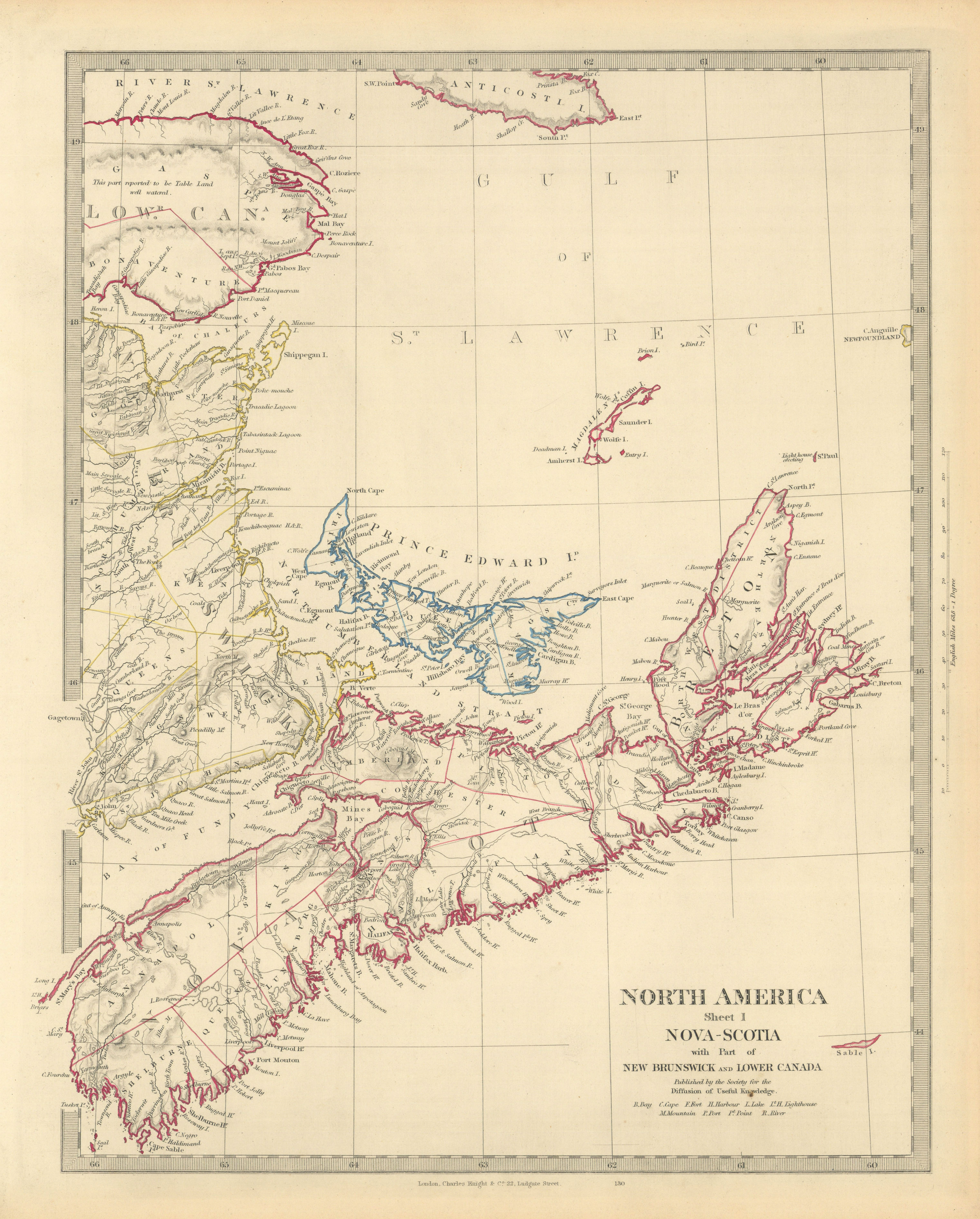 NOVA SCOTIA & New Brunswick Quebec Prince Edward's Island. Canada. SDUK 1851 map