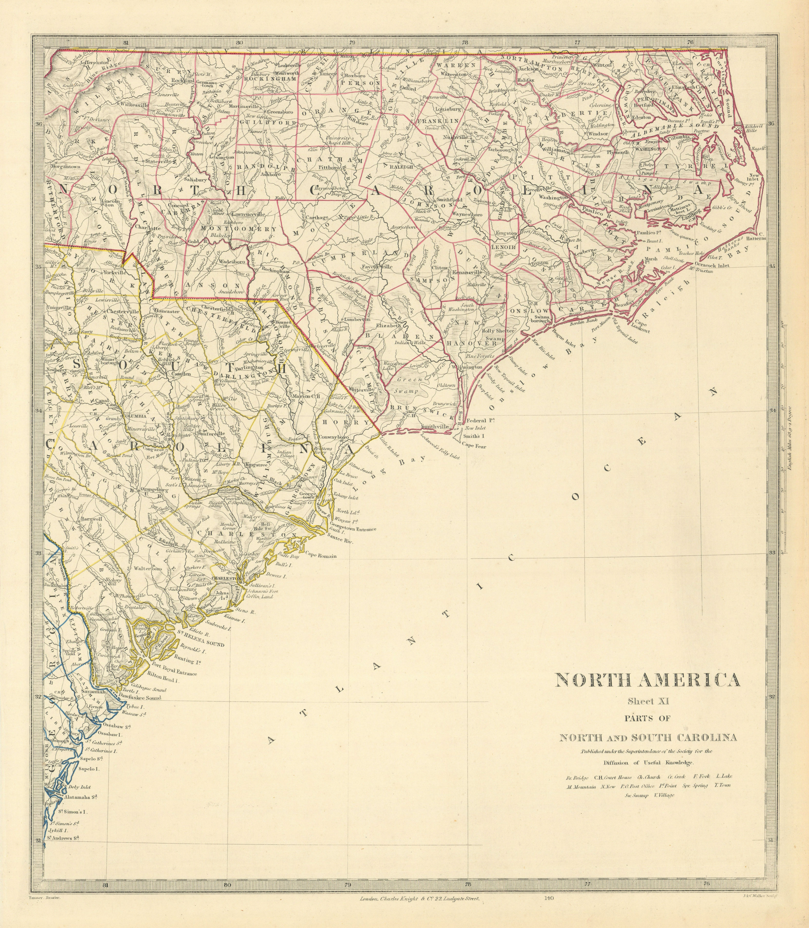 Associate Product USA. Coastal North & South Carolina. Charleston. Cape Hatteras. SDUK 1851 map