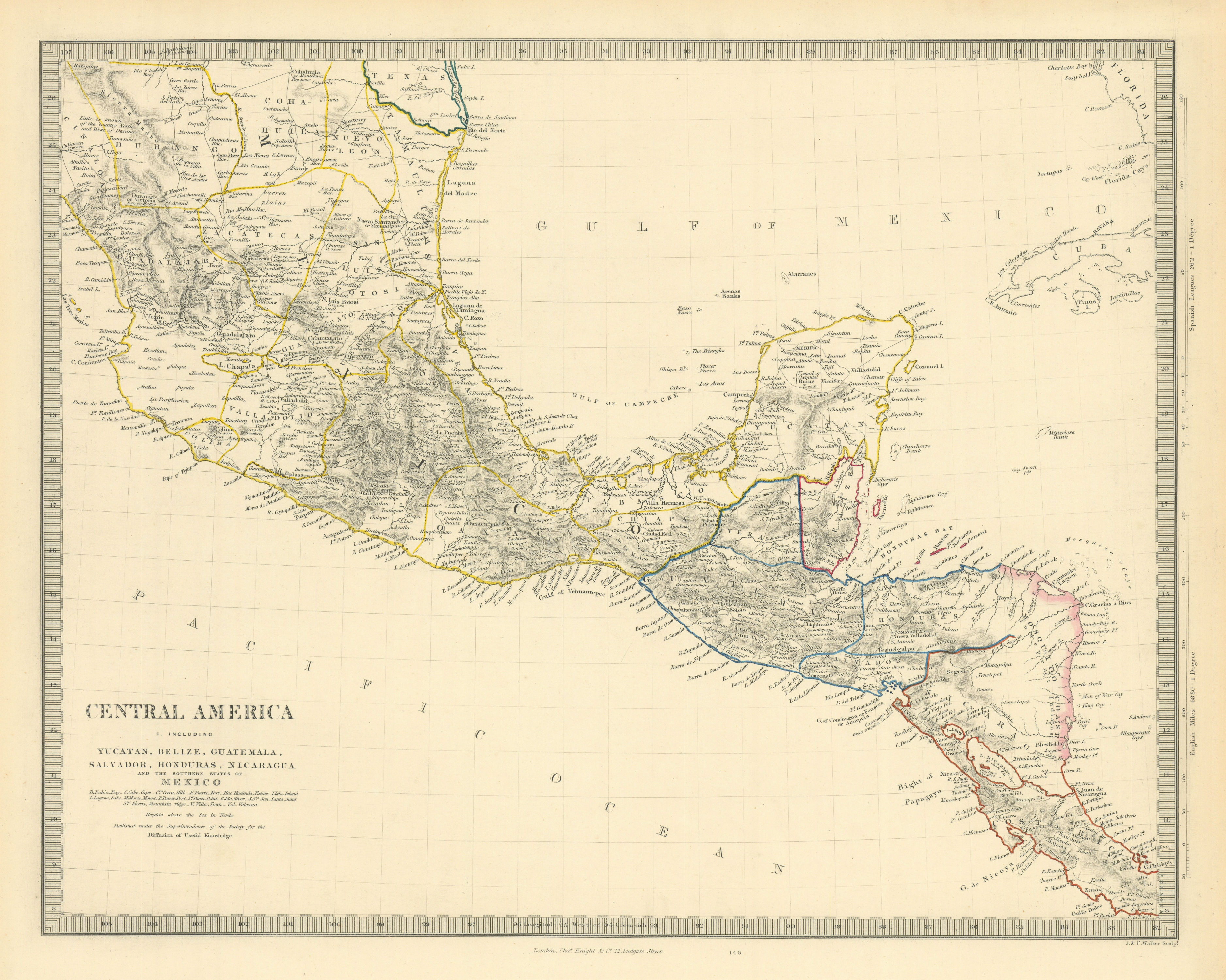 SOUTHERN MEXICO & CENTRAL AMERICA. Yucatan Belize Mosquito Coast. SDUK 1851 map