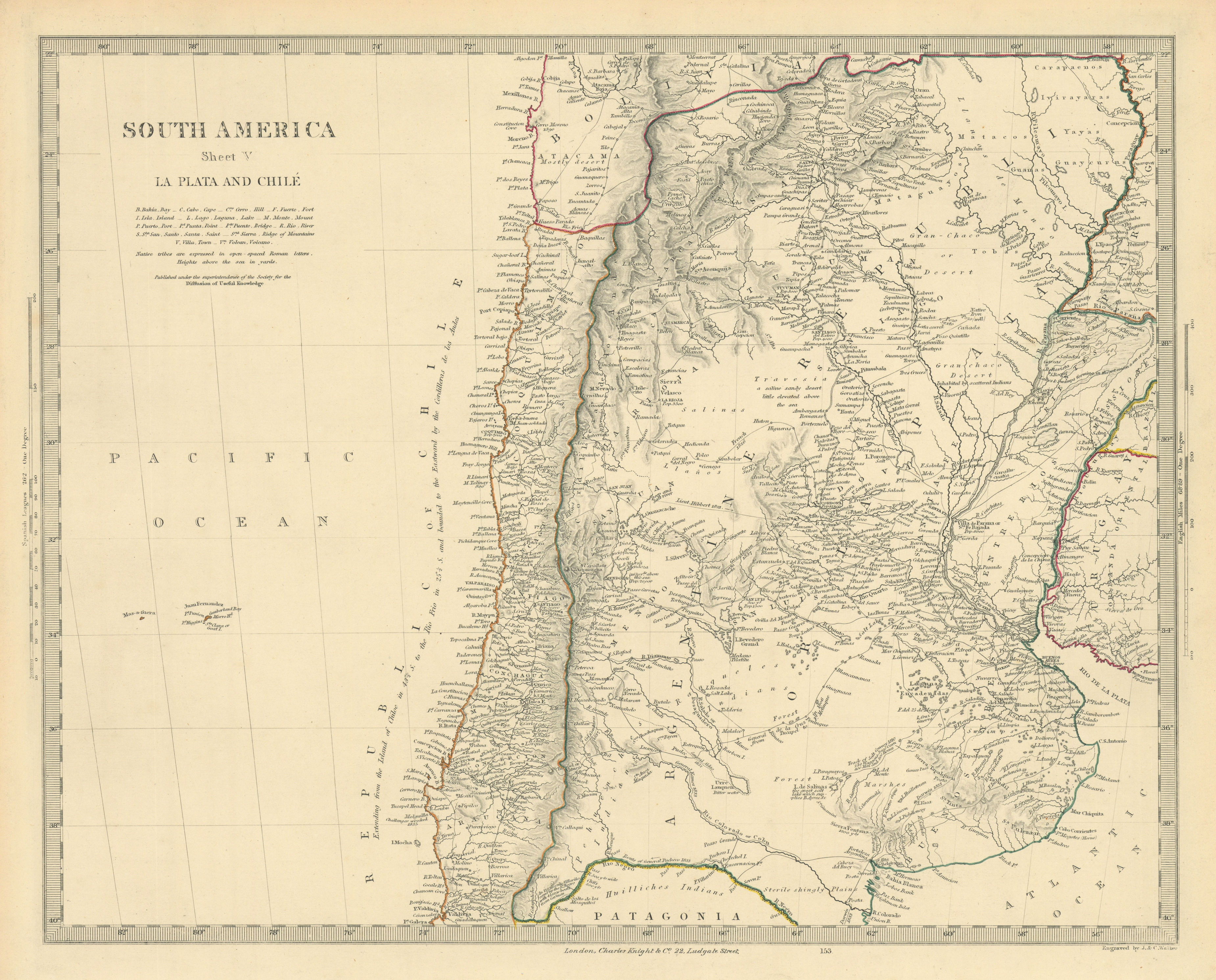 SOUTH AMERICA. La Plata & Chilé. Chile Argentina Uruguay Bolivia. SDUK 1851 map