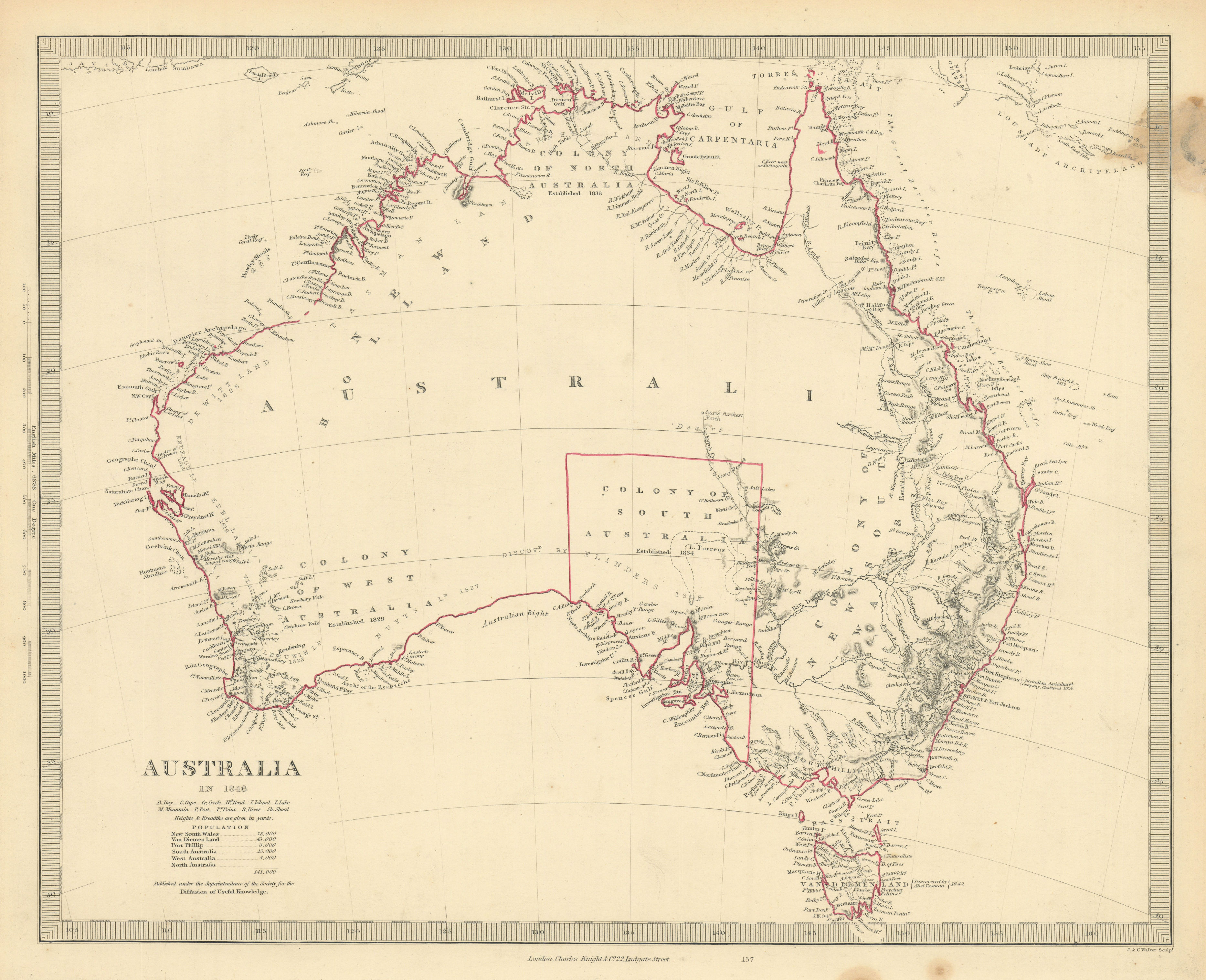 Associate Product AUSTRALIA IN 1846. Shows dates colonies established. Population. SDUK 1851 map