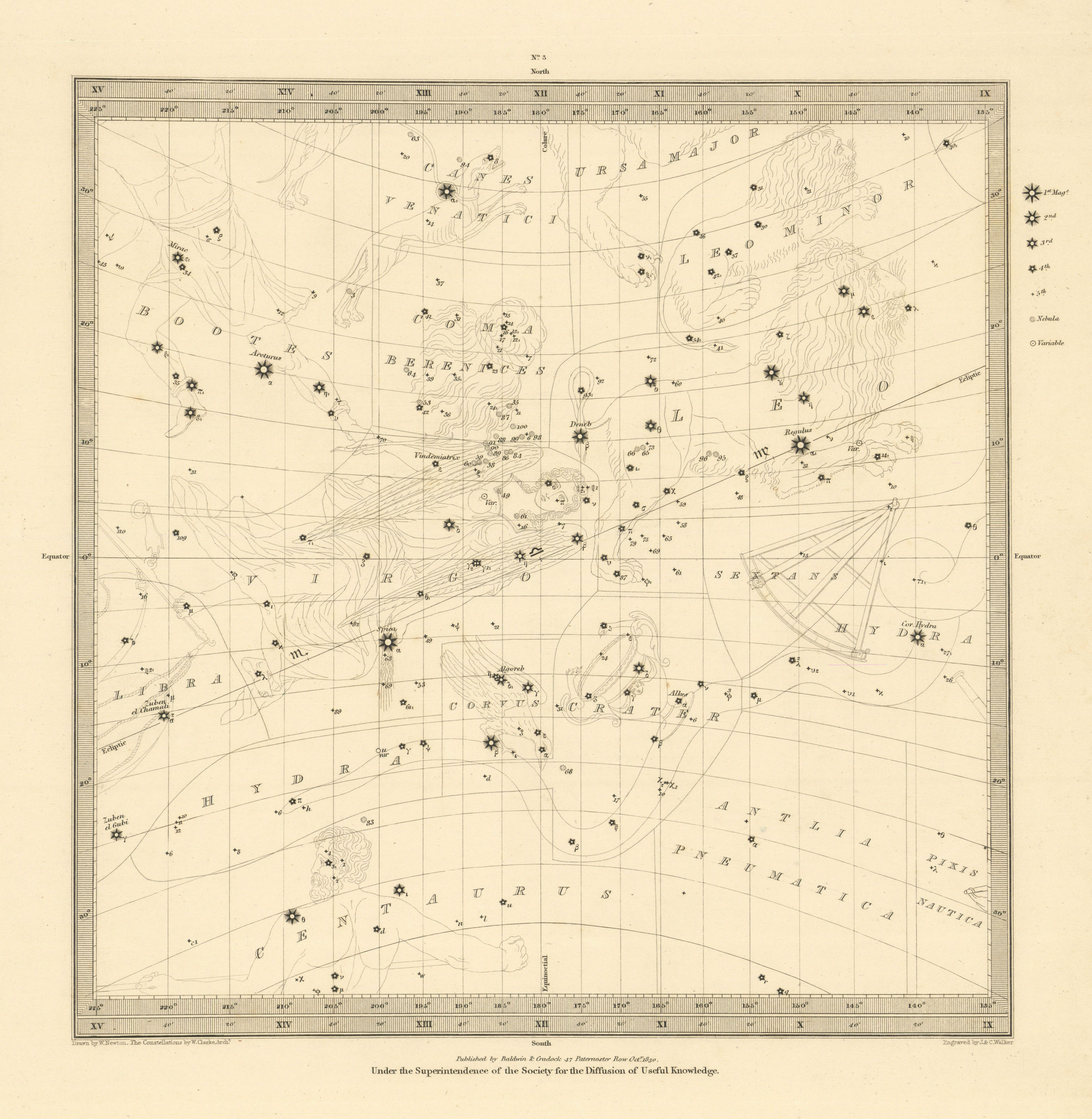 ASTRONOMY CELESTIAL. Star map. Star chart, III. Autumnal Equinox. SDUK 1830