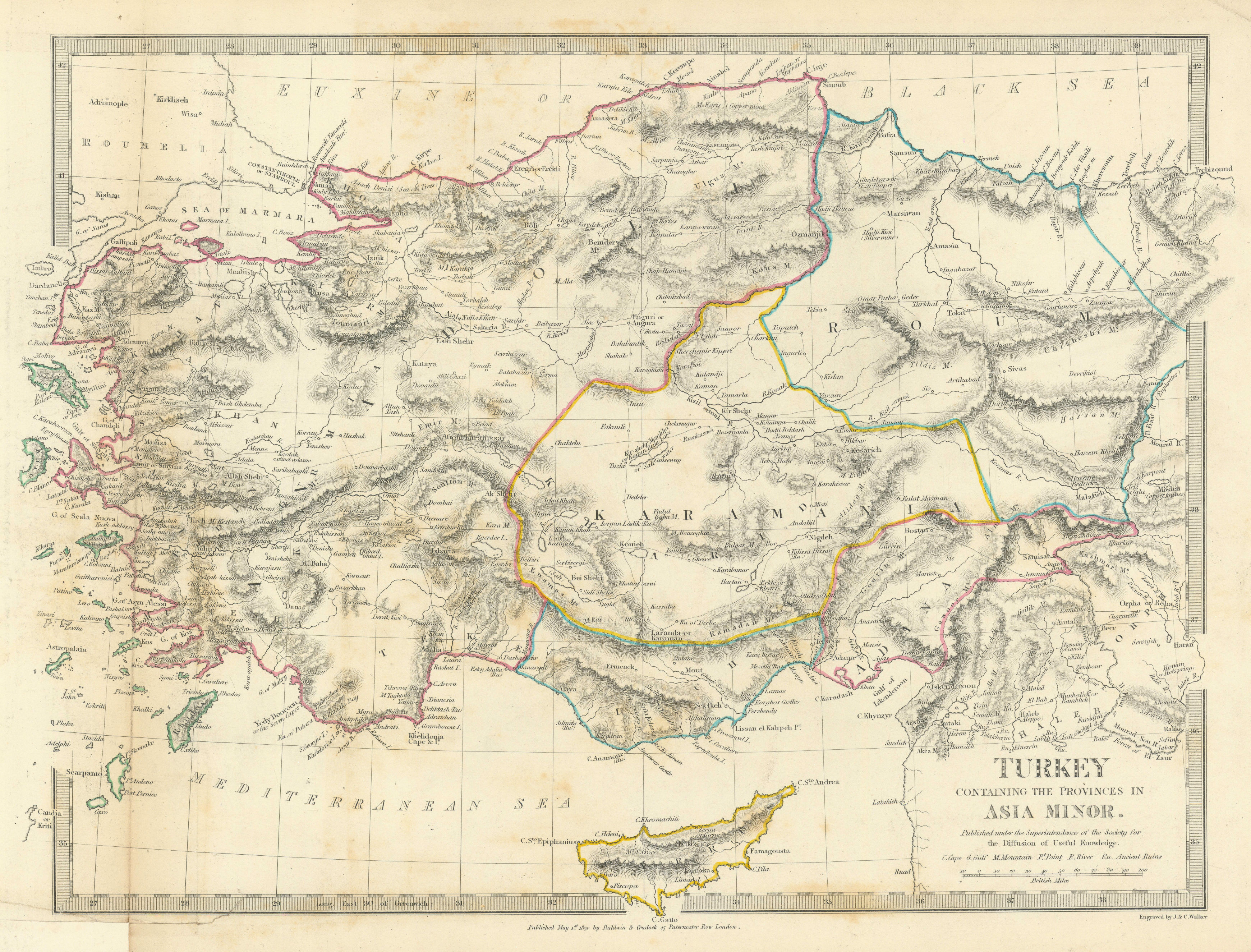 Associate Product TURKEY. Asia Minor provinces. Karamania Adana Itchi Roum. SDUK 1844 old map