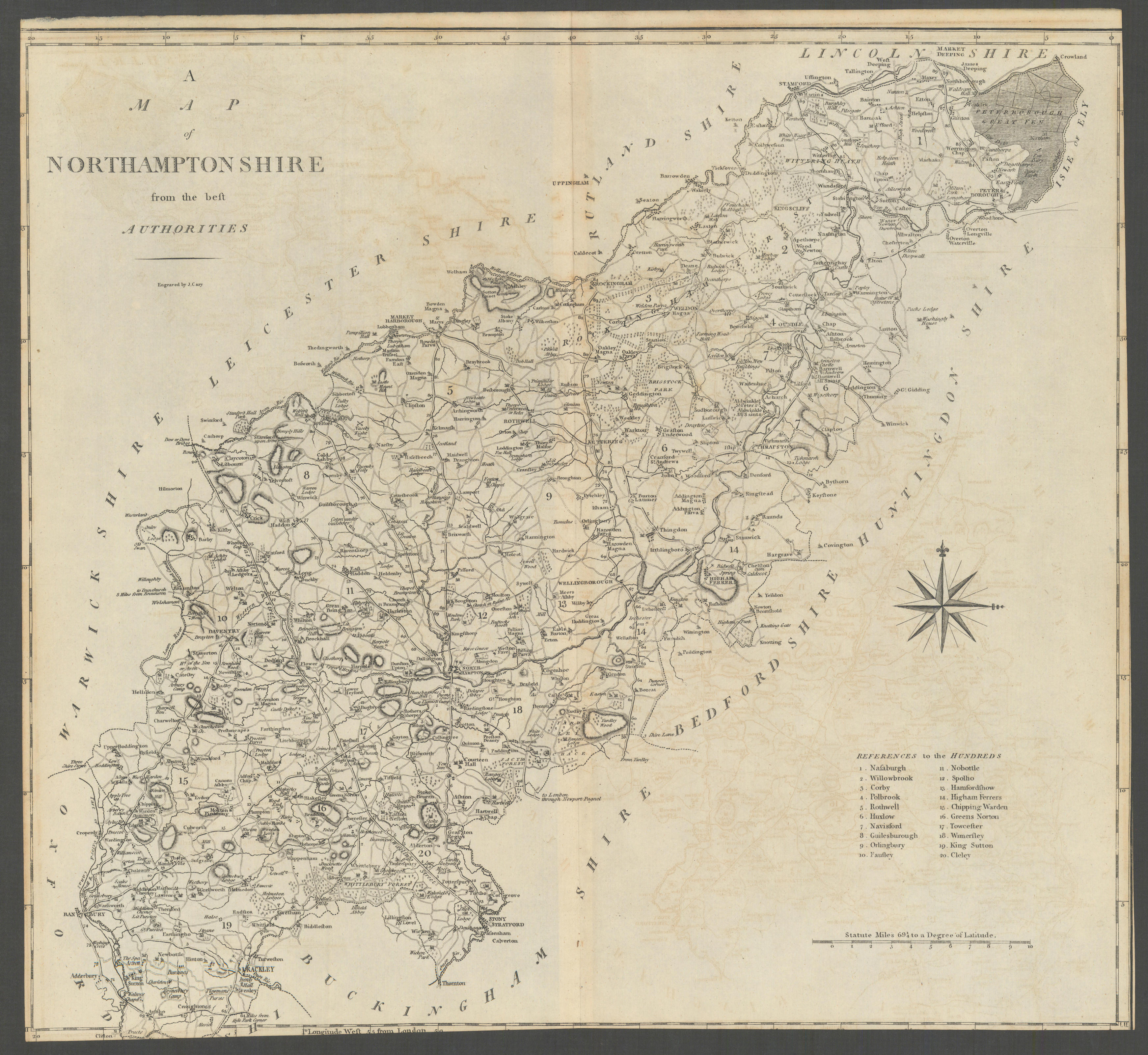Associate Product "A map of Northamptonshire from the best authorities". County map. CARY 1789
