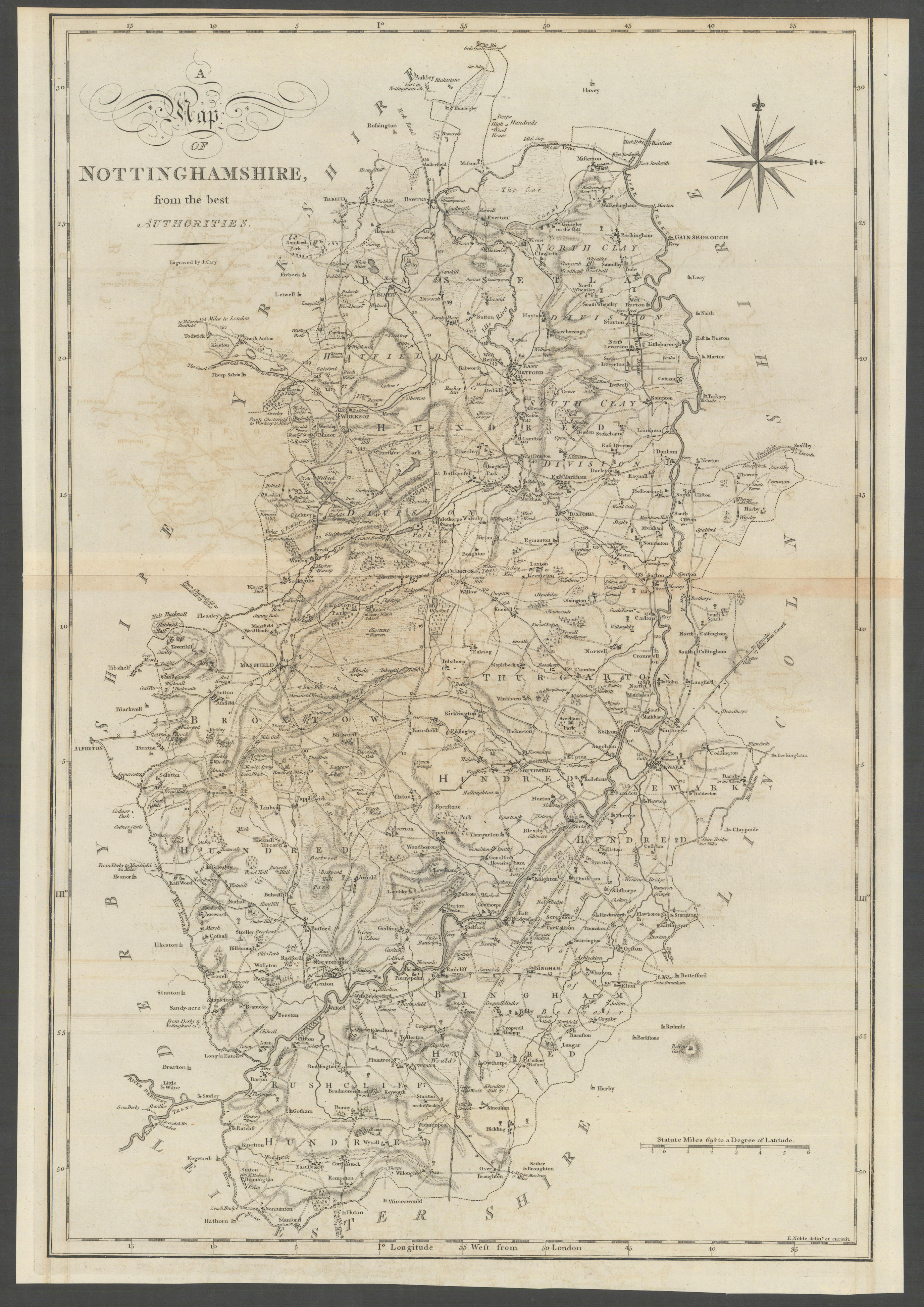 "A map of Nottinghamshire from the best authorities". County map. CARY 1789