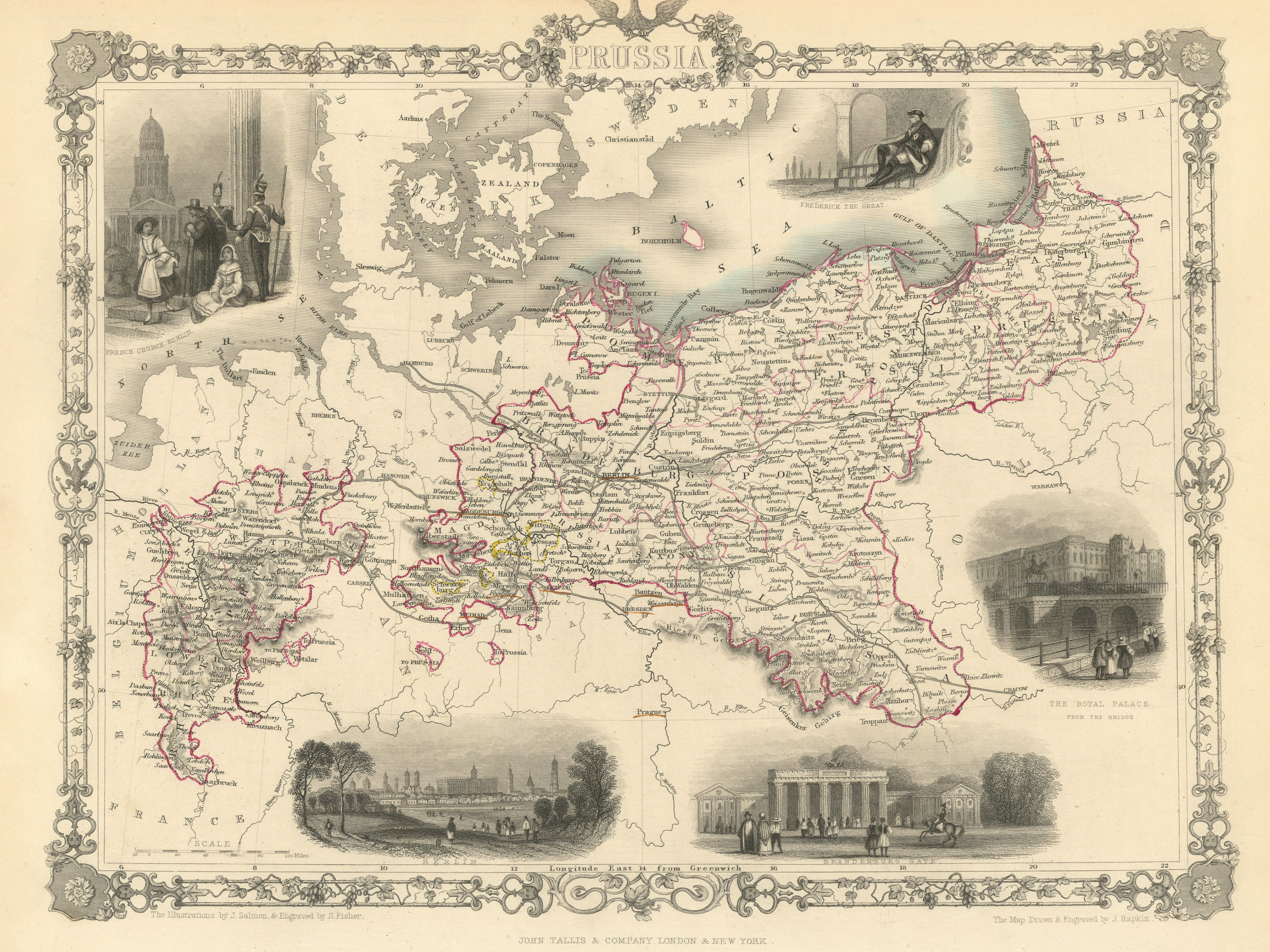 Associate Product PRUSSIA. Views of Berlin, Brandenburg gate &c. TALLIS & RAPKIN 1851 old map