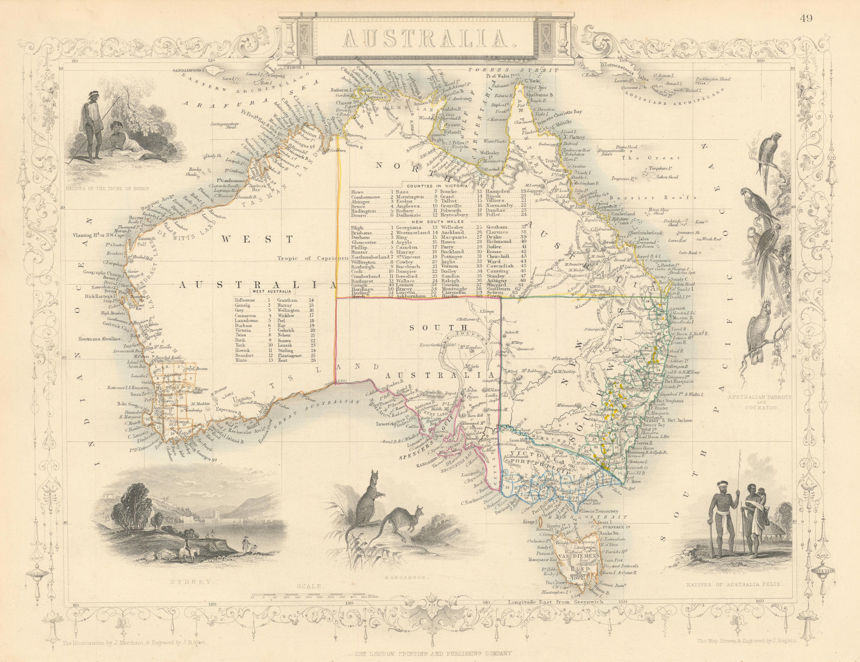 AUSTRALIA. no Queensland (est 1859). Showing Goldfields. TALLIS/RAPKIN 1851 map