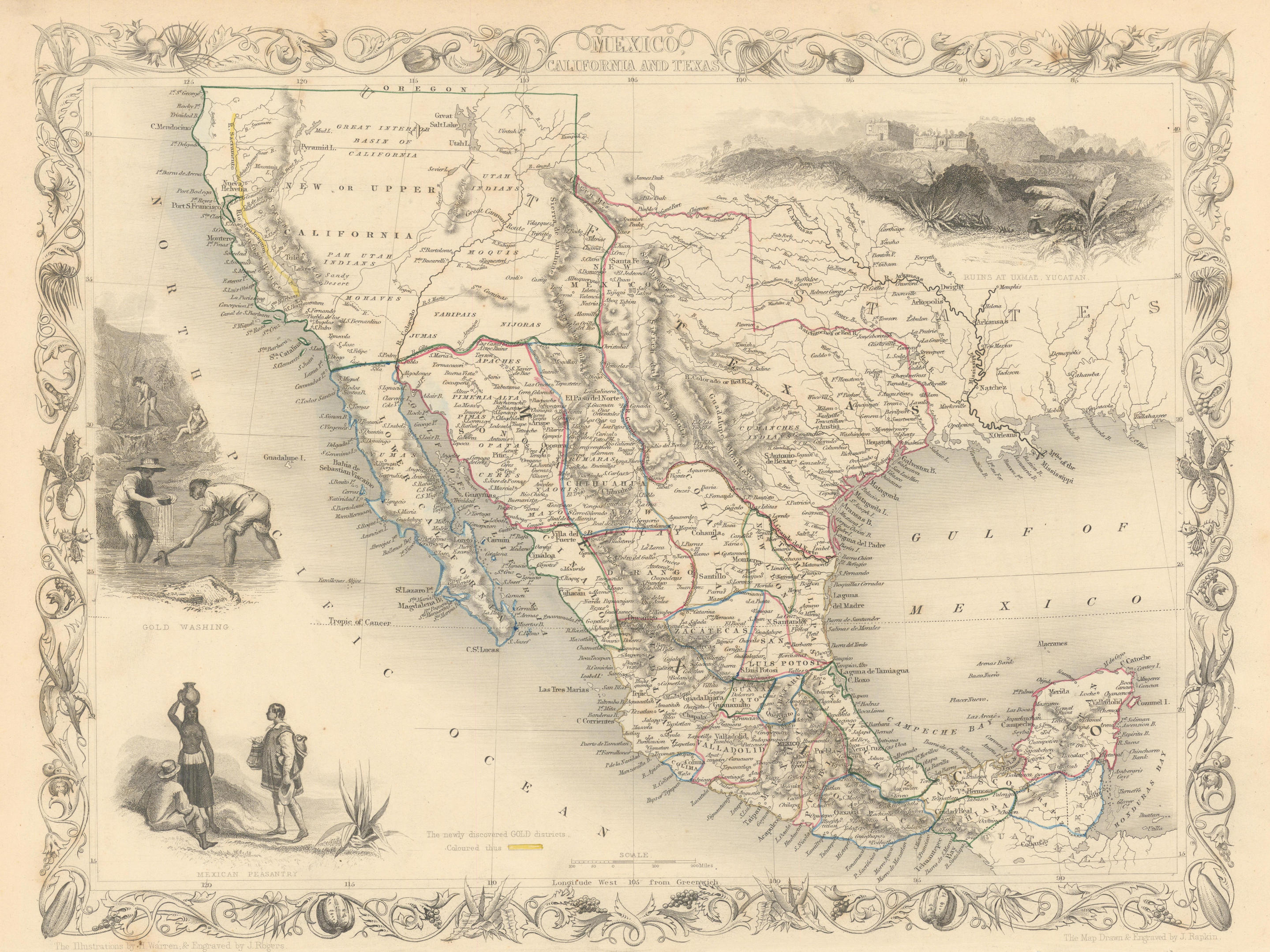 Associate Product MEXICO CALIFORNIA TEXAS. Gold rush district. TX Republic.TALLIS/RAPKIN 1851 map