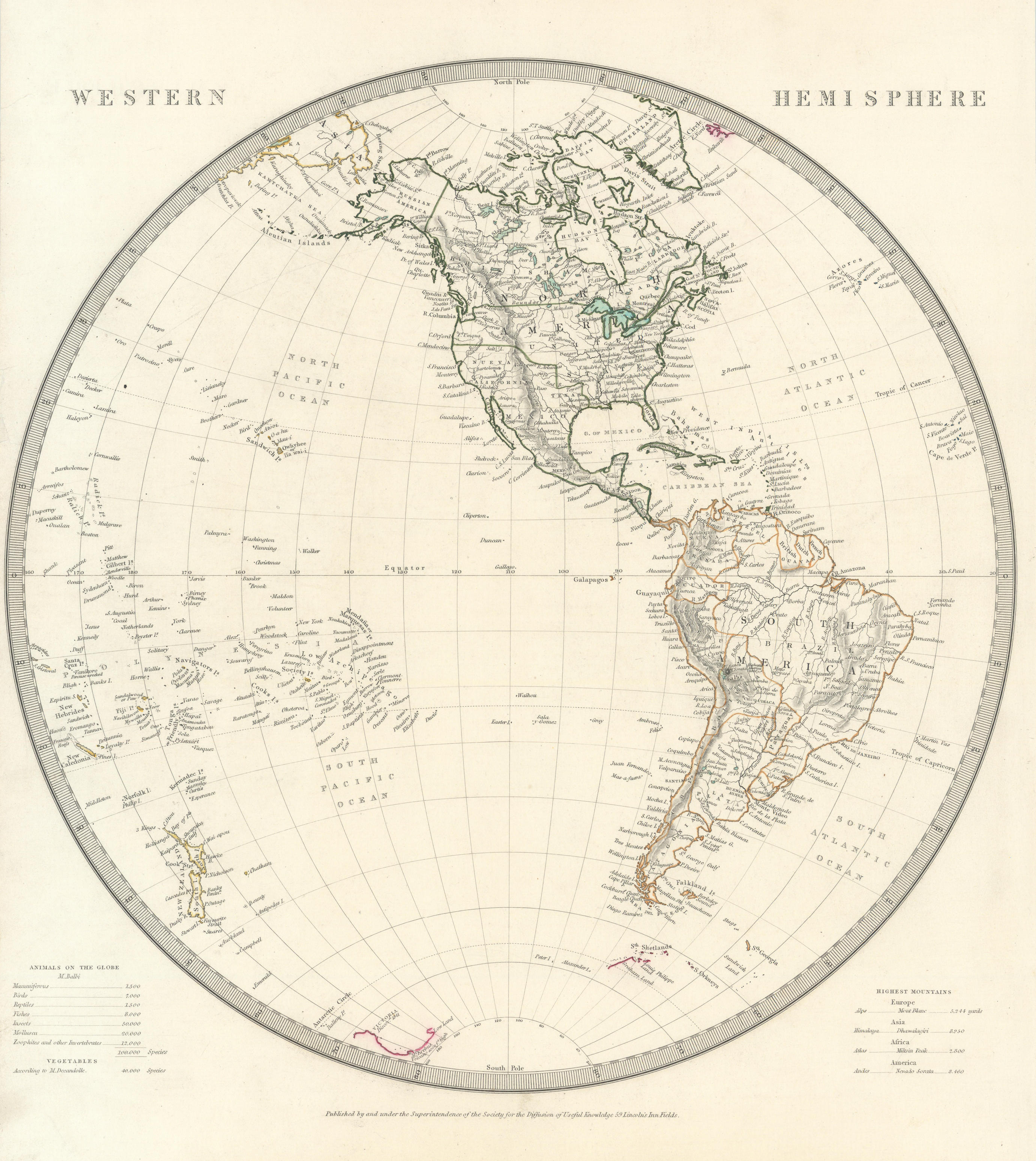 Associate Product WESTERN HEMISPHERE. Americas Mexican Texas Pacific New Zealand. SDUK 1844 map