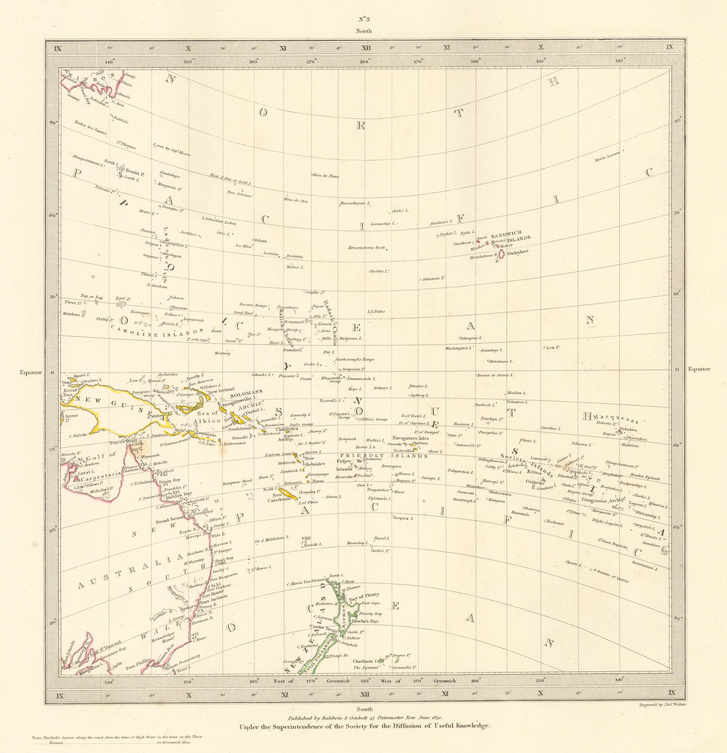 Associate Product AUSTRALASIA POLYNESIA PACIFIC OCEAN. On Gnomonic Projection. SDUK 1844 old map