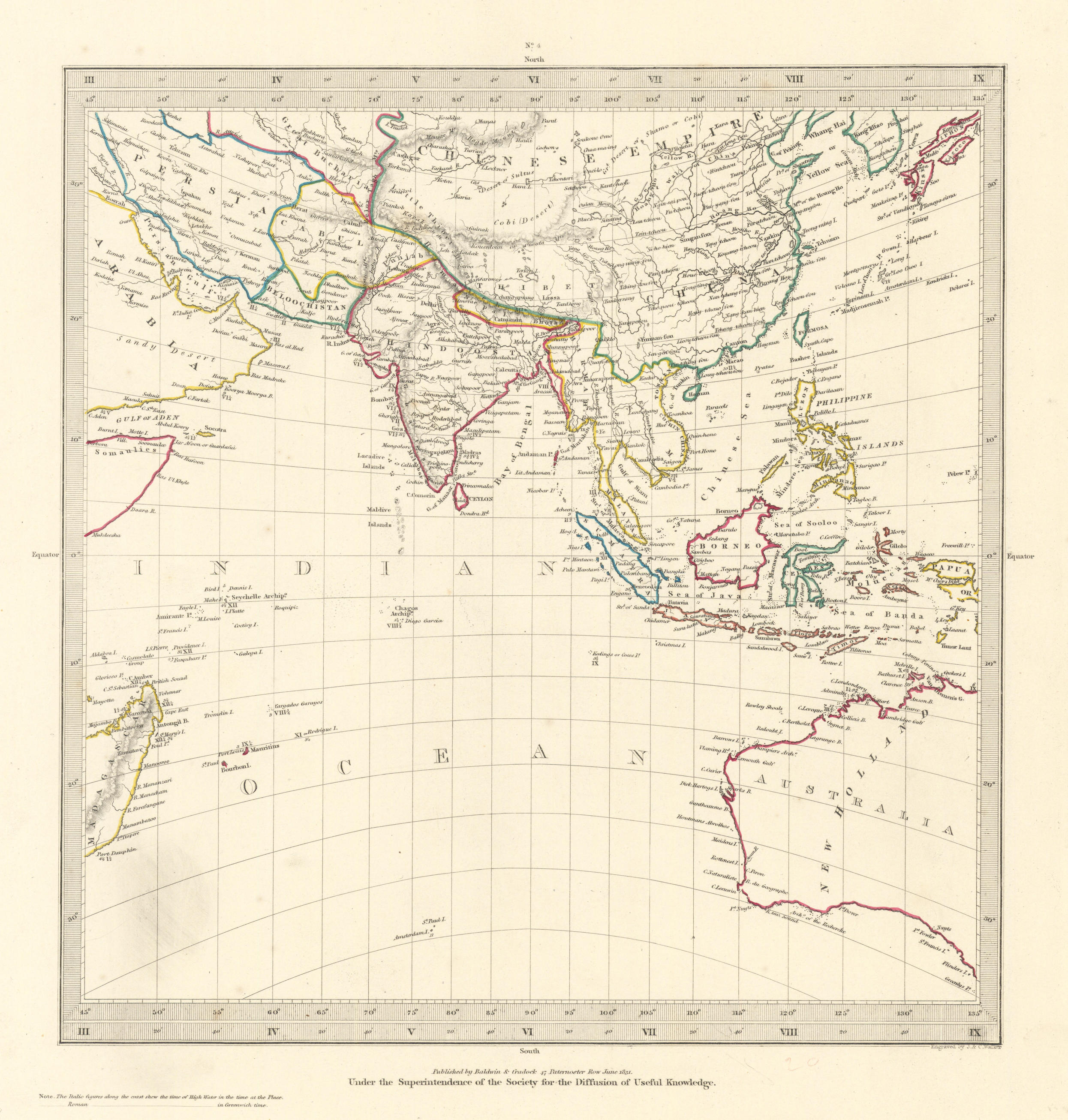 Associate Product ASIA AUSTRALIA on Gnomonic Projection. China India Persia. SDUK 1844 old map