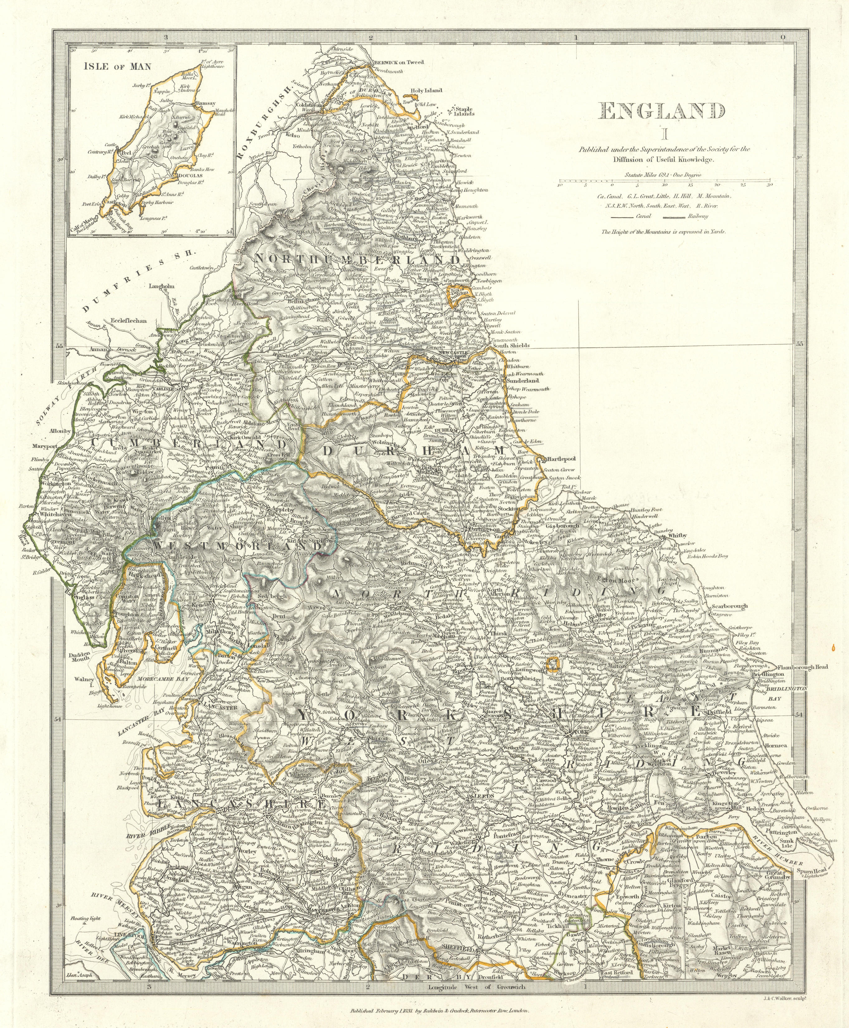 Associate Product ENGLAND NORTH.Yorkshire Cumbs Lancs Durham Northumbs;Isle of Man.SDUK 1844 map