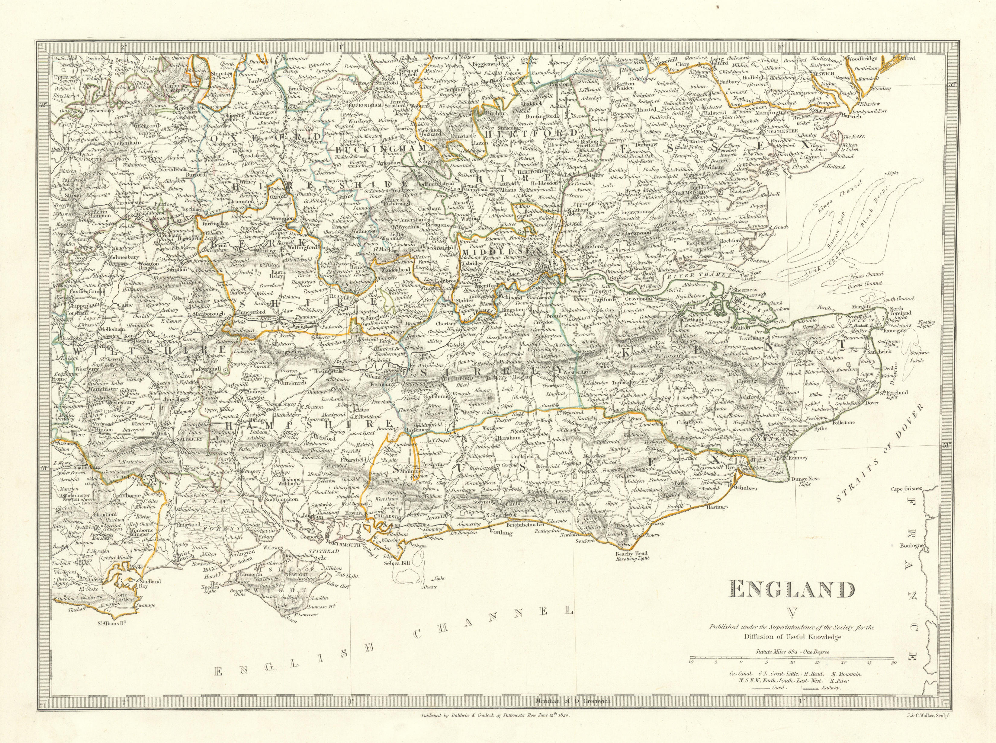 Associate Product ENGLAND SE. Middx Kent Sussex Surrey Hants Berks Essex Herts. SDUK 1844 map