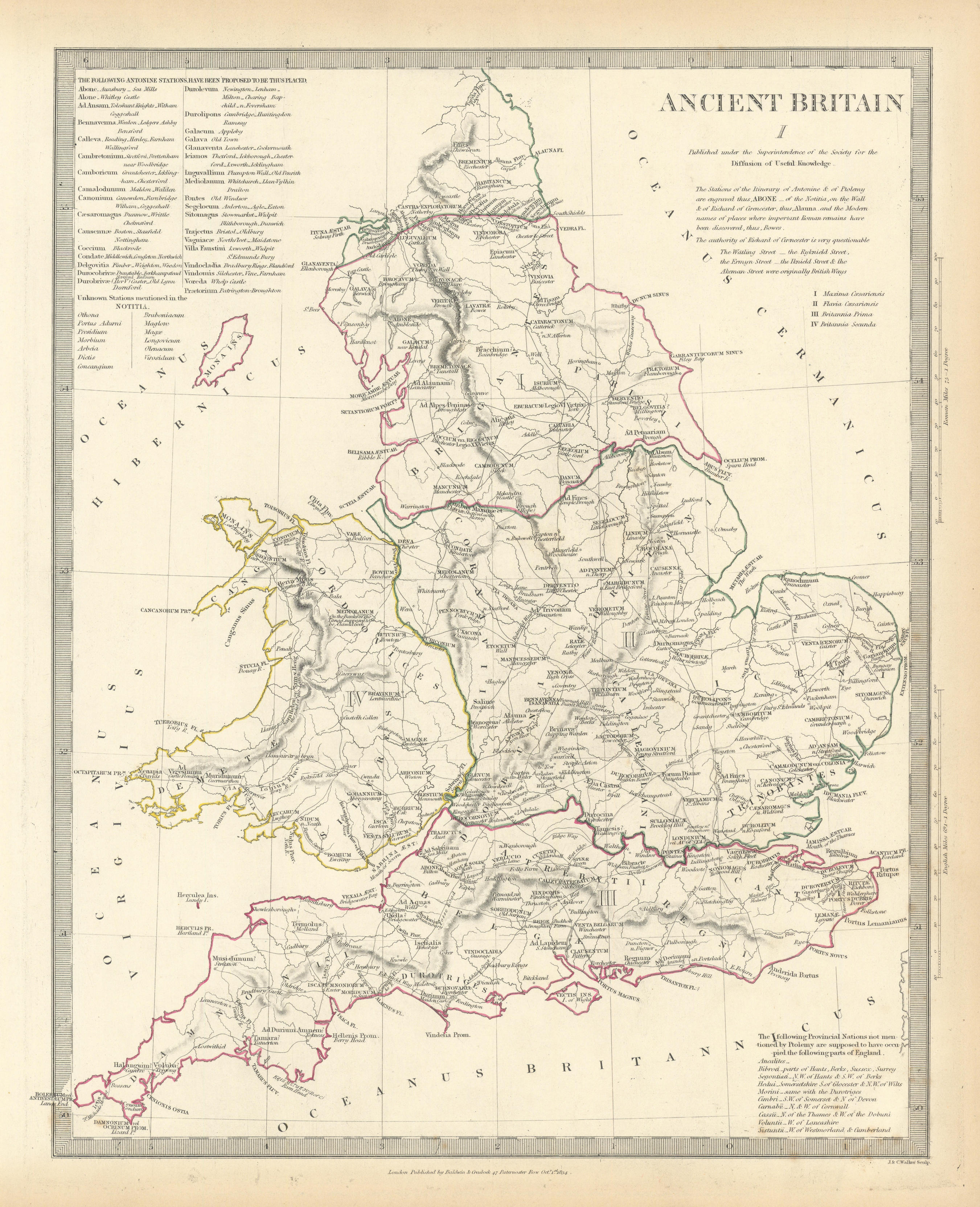 Associate Product ANCIENT BRITAIN. England & Wales. Roman road town names. Ptolemy SDUK 1844 map