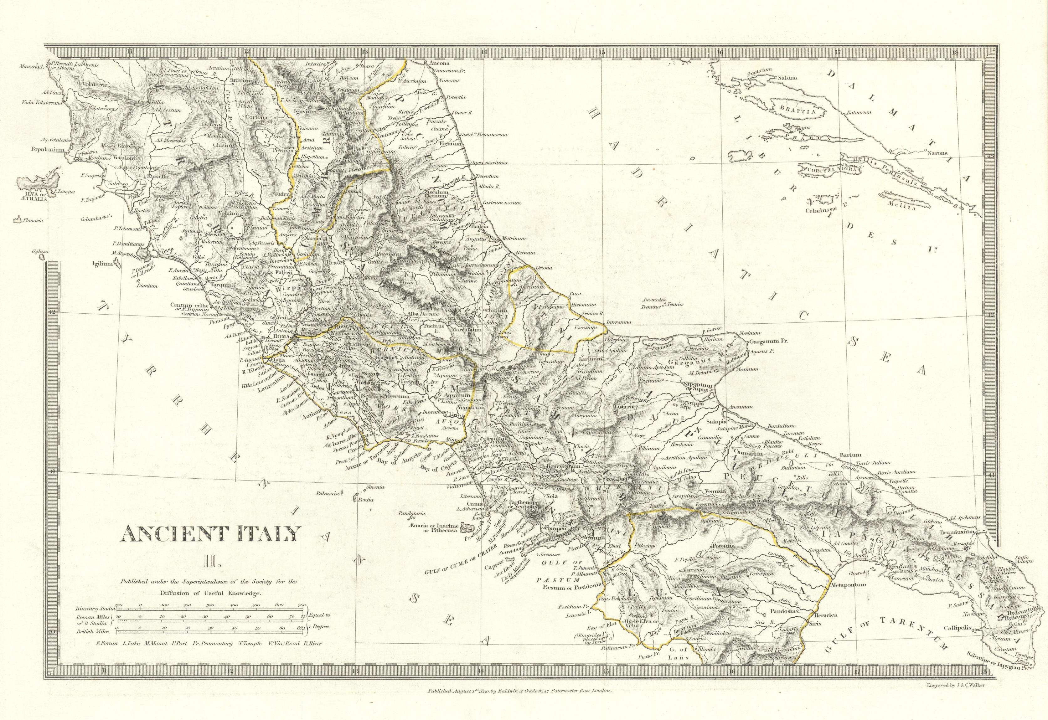Associate Product ANCIENT ITALY.South.Apulia Latium Sabini Samnium Picenum Etruria.SDUK 1844 map