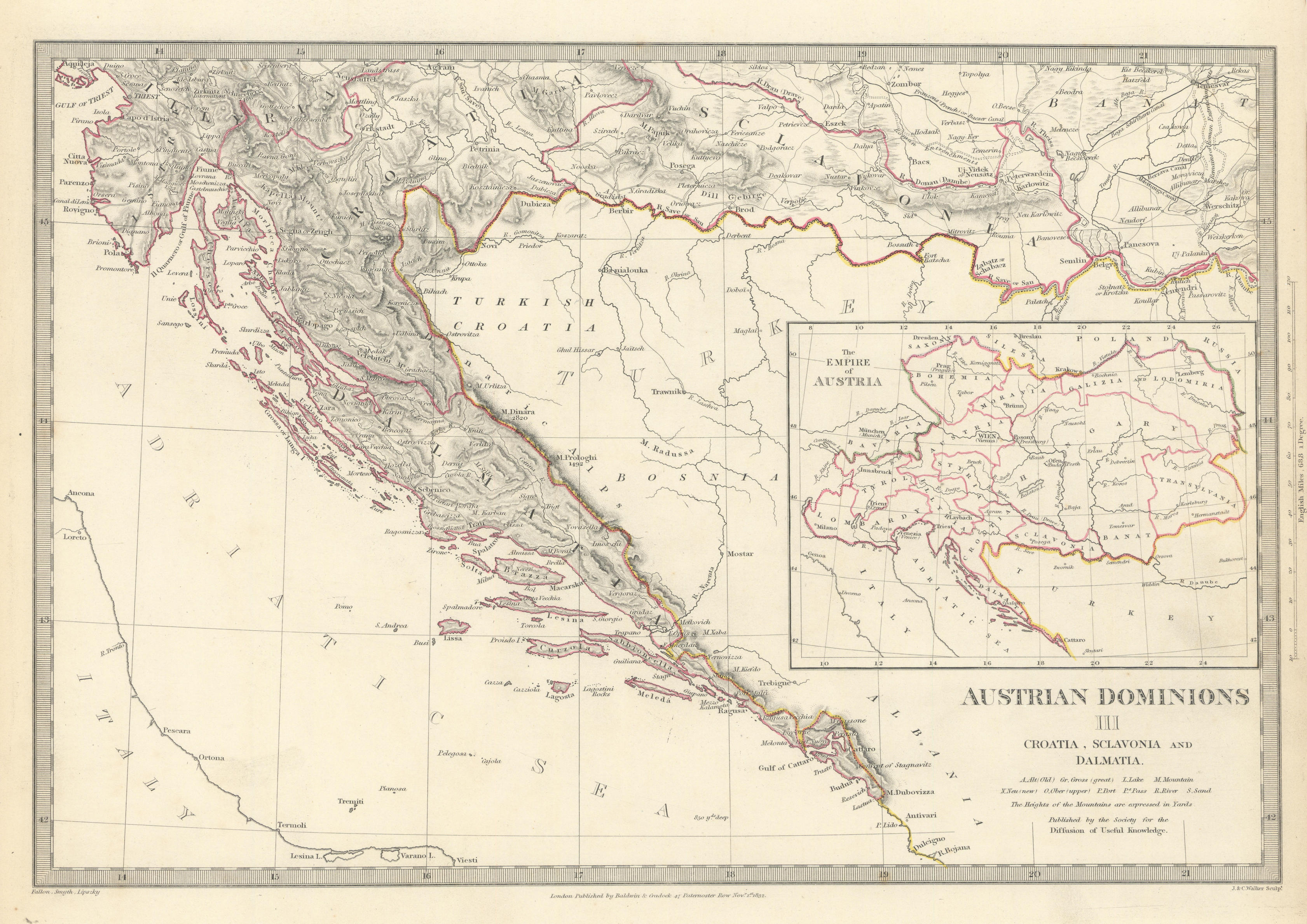 Associate Product CROATIA. Dalmatia Slavonia Illyria Istria. Index map Austrian empire SDUK 1844