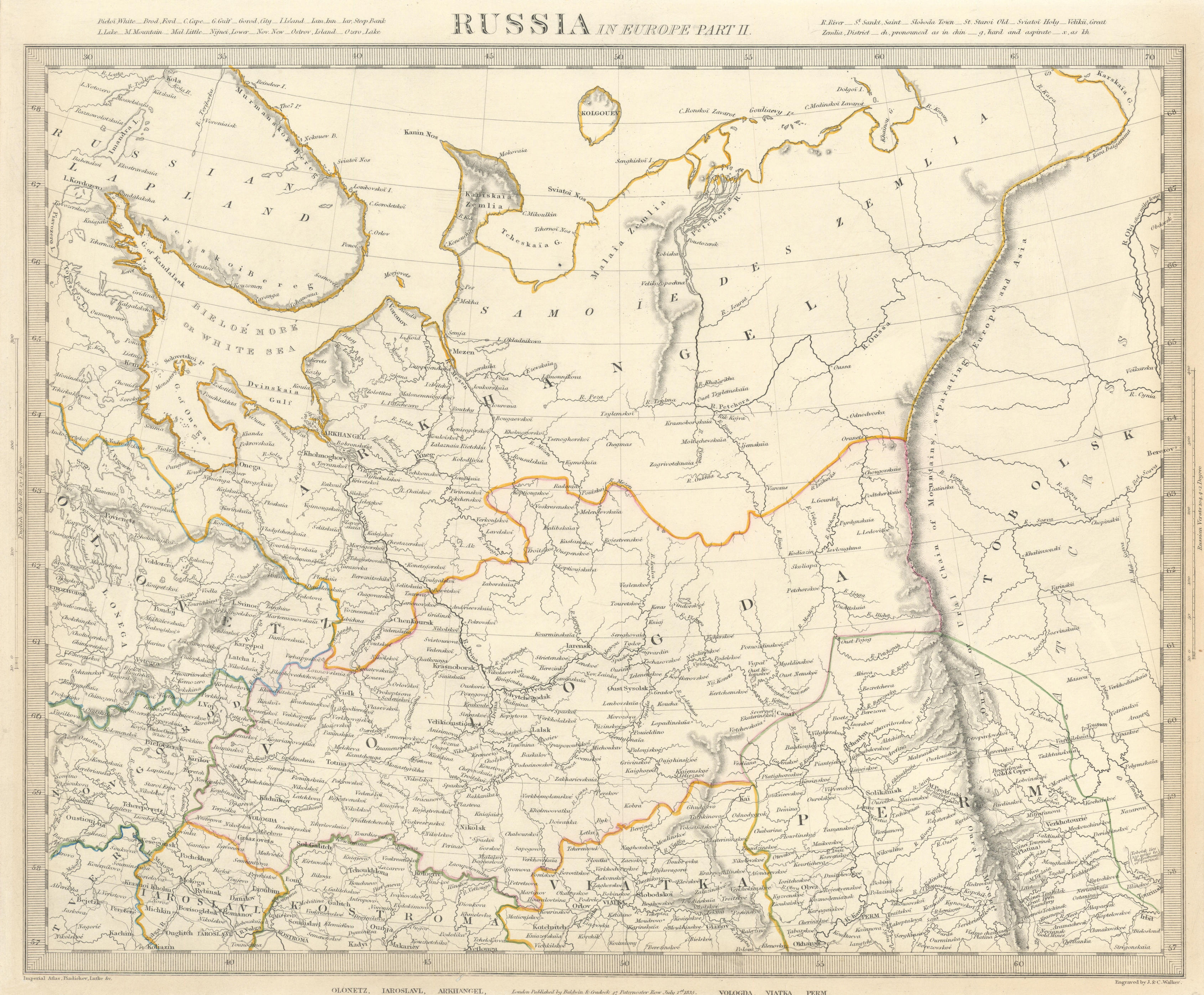 Associate Product RUSSIA.Arkhangelsk Vologda VIatka Perm Olontez Iaroslavl.SDUK 1844 old map