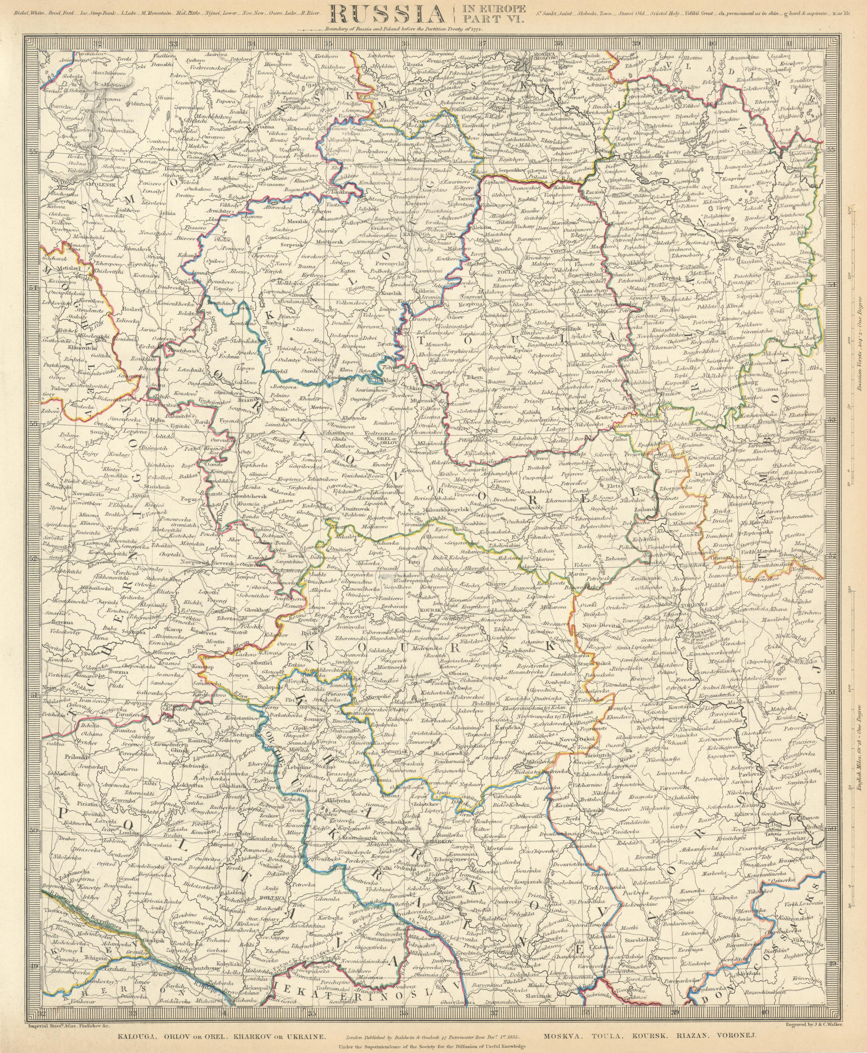 Associate Product RUSSIA.Kalouga Kharkiv Ukraine Moskva Toula Kursk Riazan Voronej.SDUK 1844 map