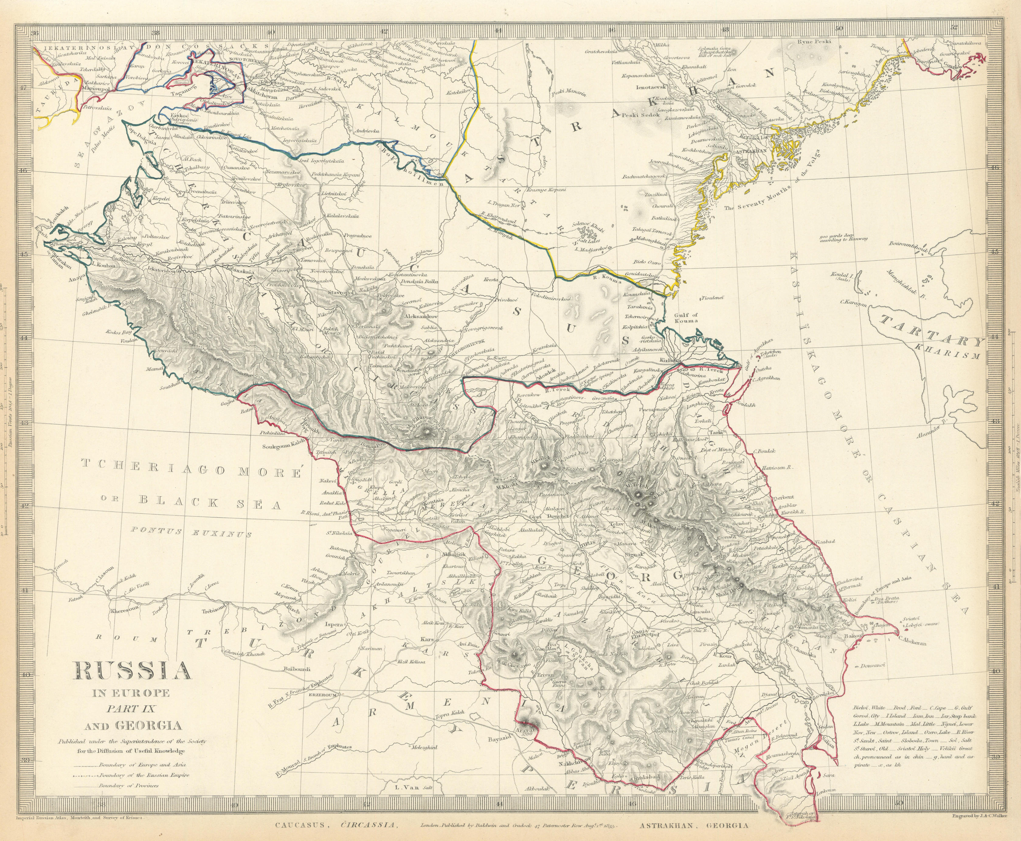 Associate Product CAUCASUS. Russia Circassia Astrakhan Georgia Azerbaijan. SDUK 1844 old map