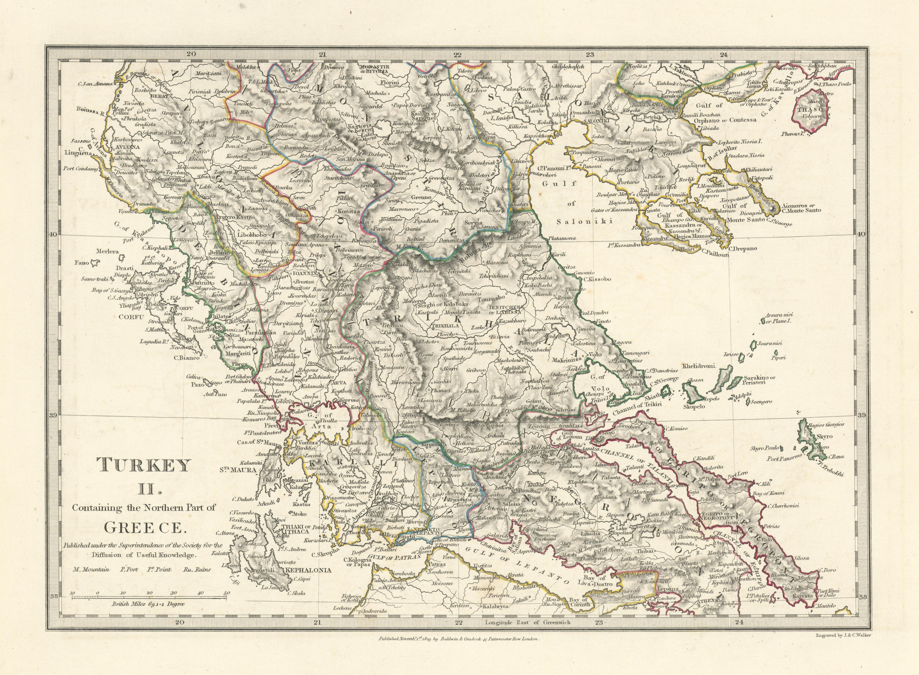Associate Product GREECE.Corfu Ionian Euboea Kephalonia Saloniki Lepanto Ioannina.SDUK 1844 map