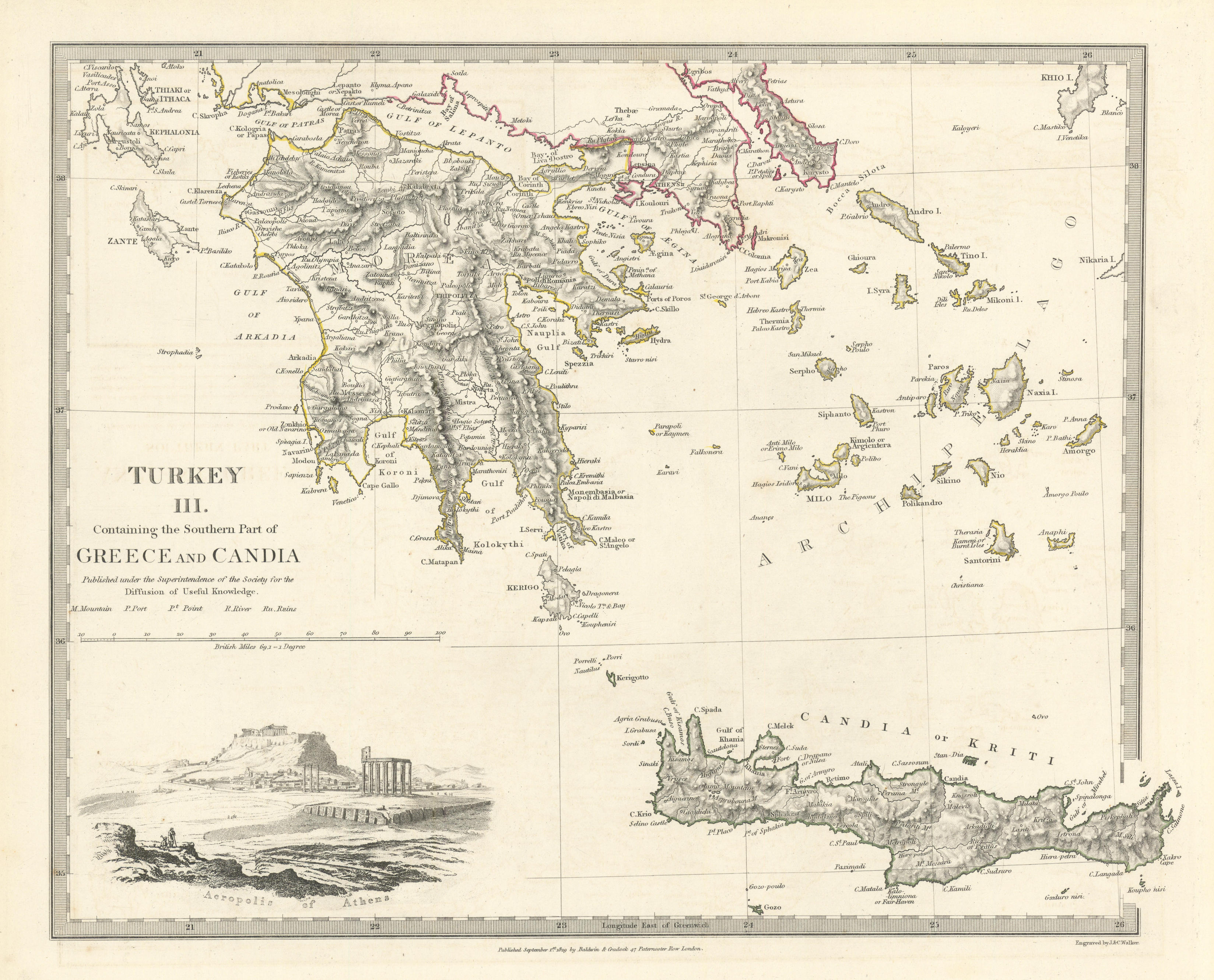 Associate Product GREECE.Crete Morea Aegean Ionian Cyclades Zakynthos Peloponnese.SDUK 1844 map