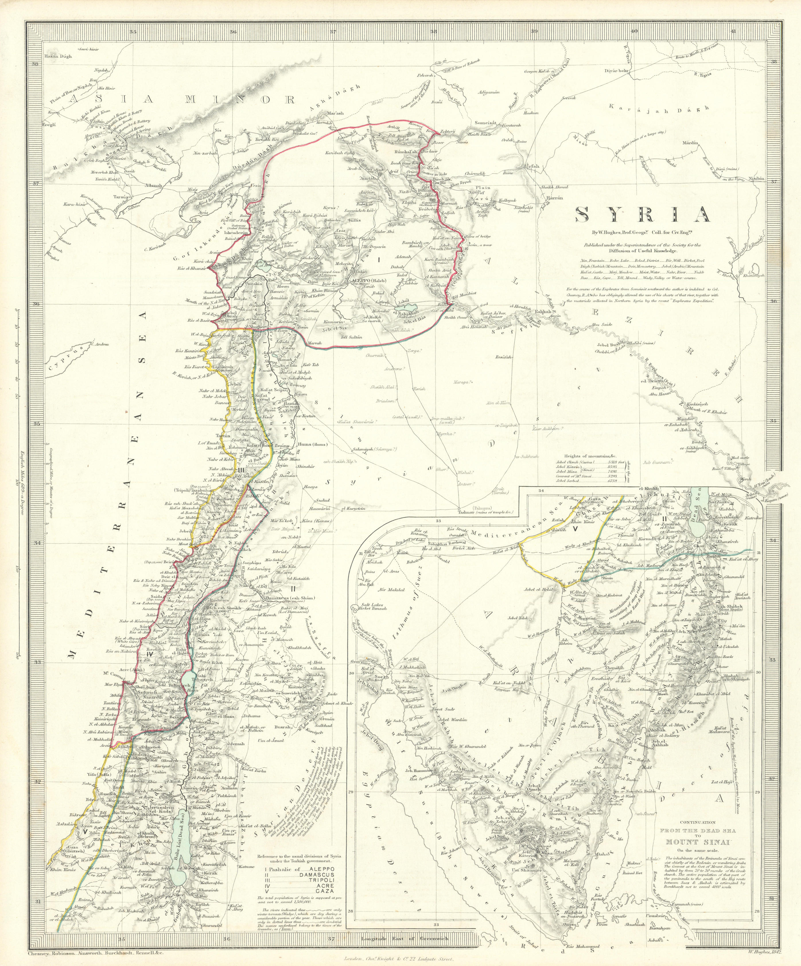 LEVANT. Syria (Modern) ; inset from the Dead Sea to Mount Sinai. SDUK 1844 map