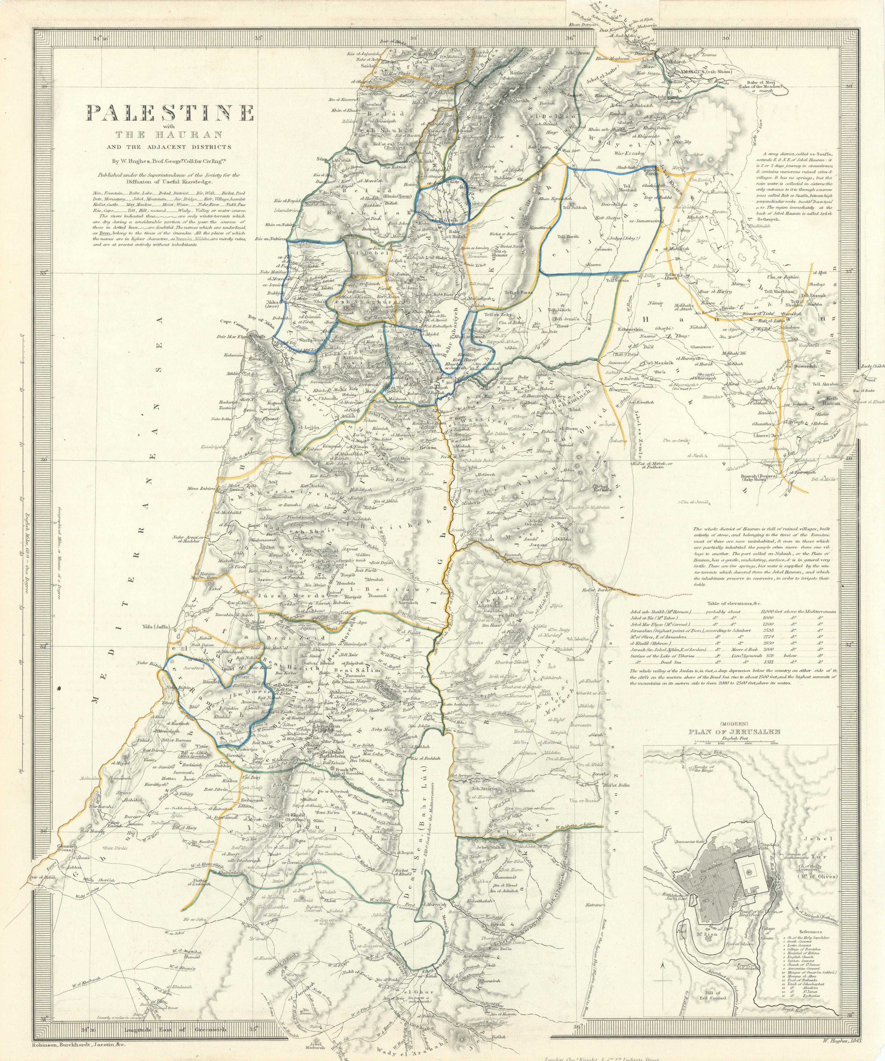 Associate Product PALESTINE. Hauran. Israel Jordan Syria Lebanon. Jerusalem plan. SDUK 1844 map