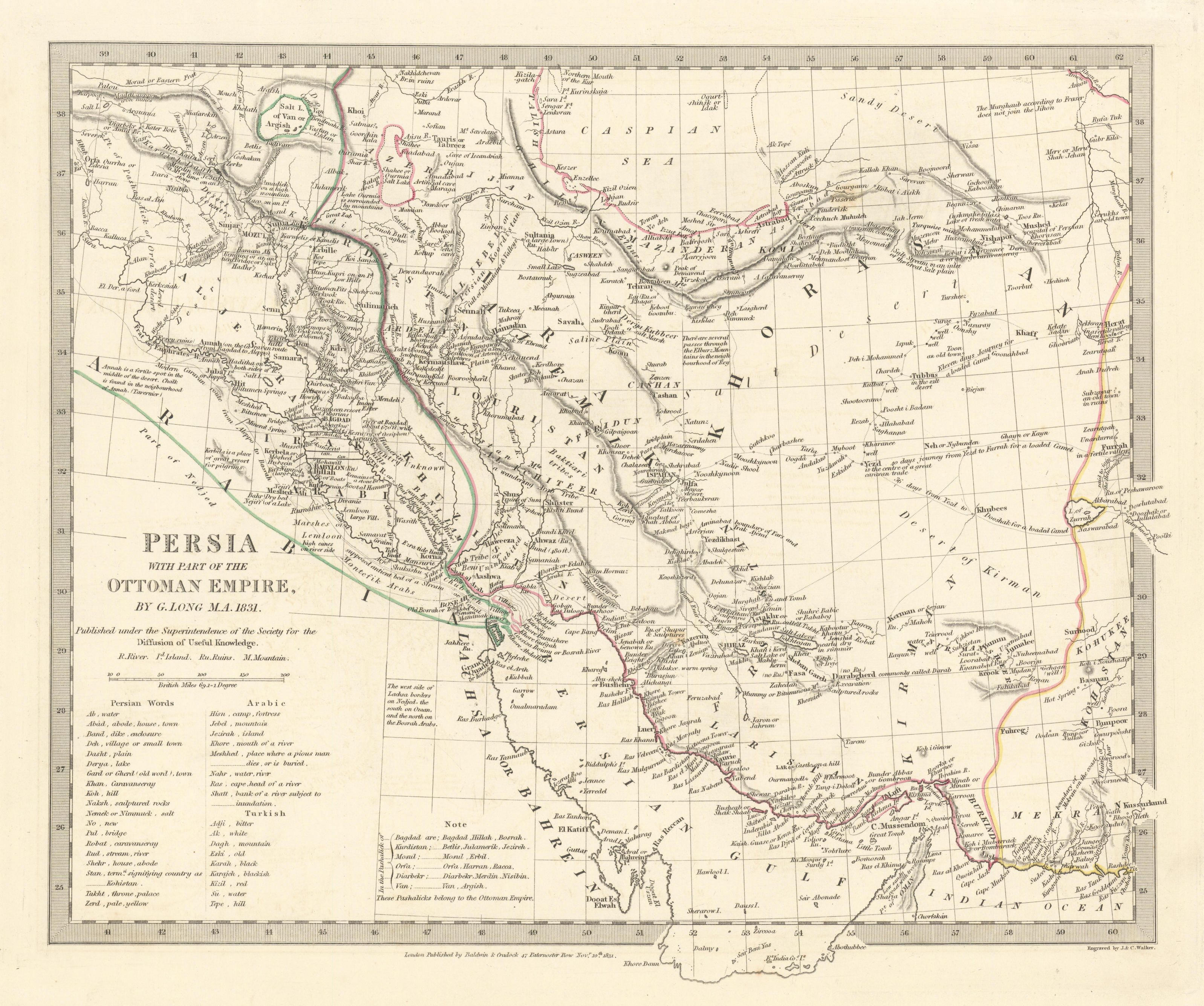 PERSIA (IRAN) . With part of the Ottoman Empire. Iraq. SDUK 1844 old map