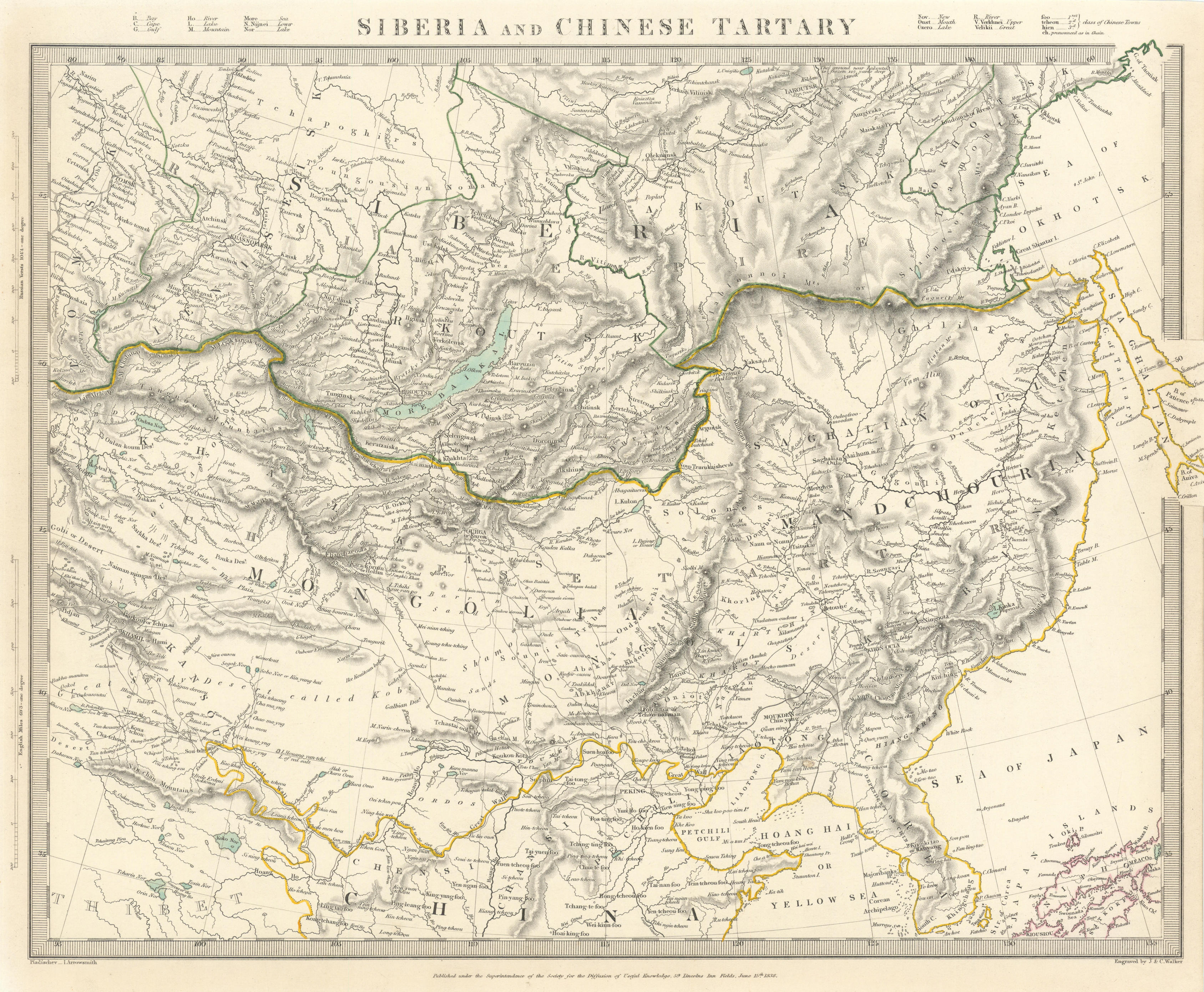 Associate Product SIBERIA AND CHINESE TARTARY. Manchuria Mongolia Korea China. SDUK 1844 old map