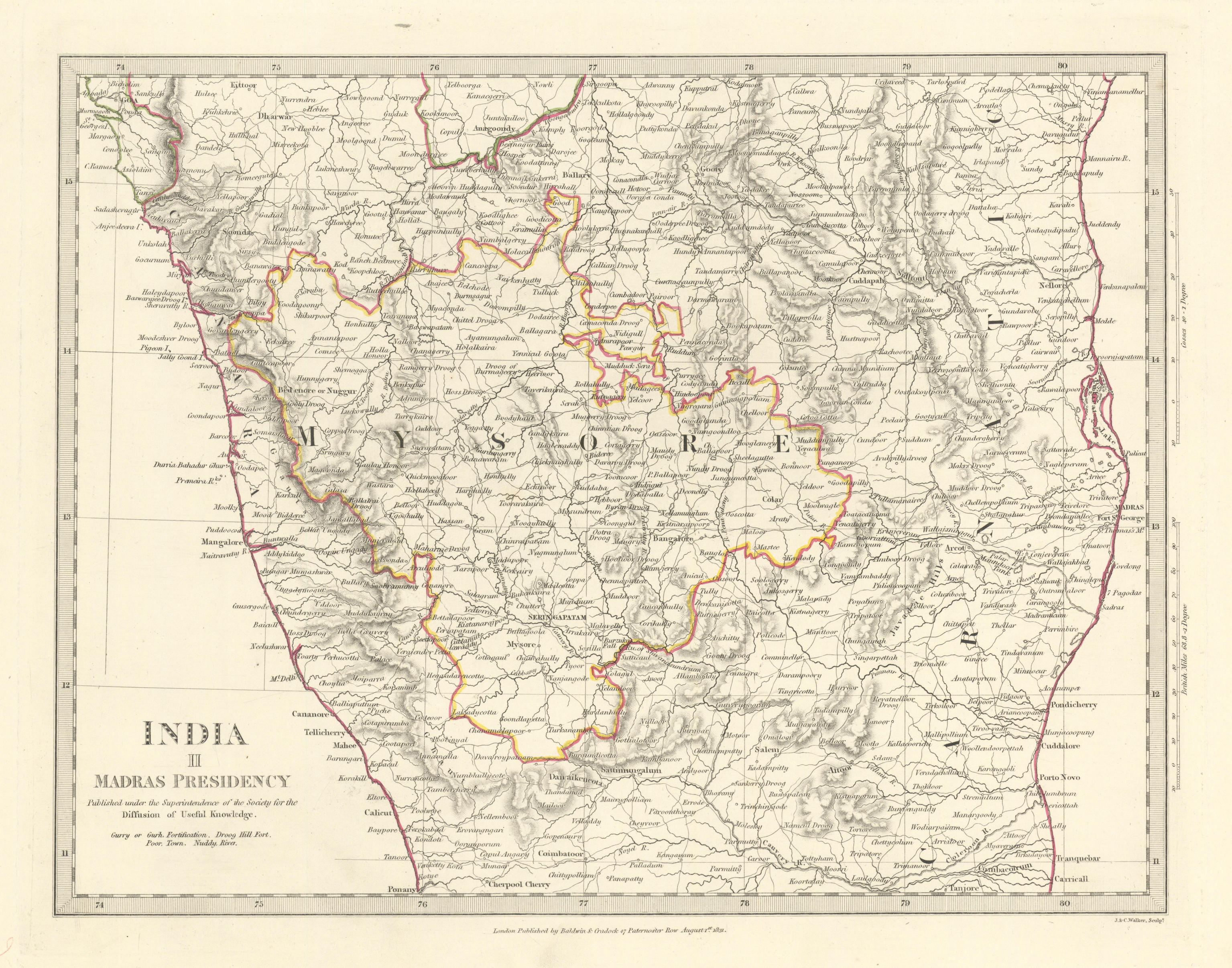 Associate Product INDIA SOUTH.Madras (Chennai) Presidency & Mysore.Canara Carnatic.SDUK 1844 map