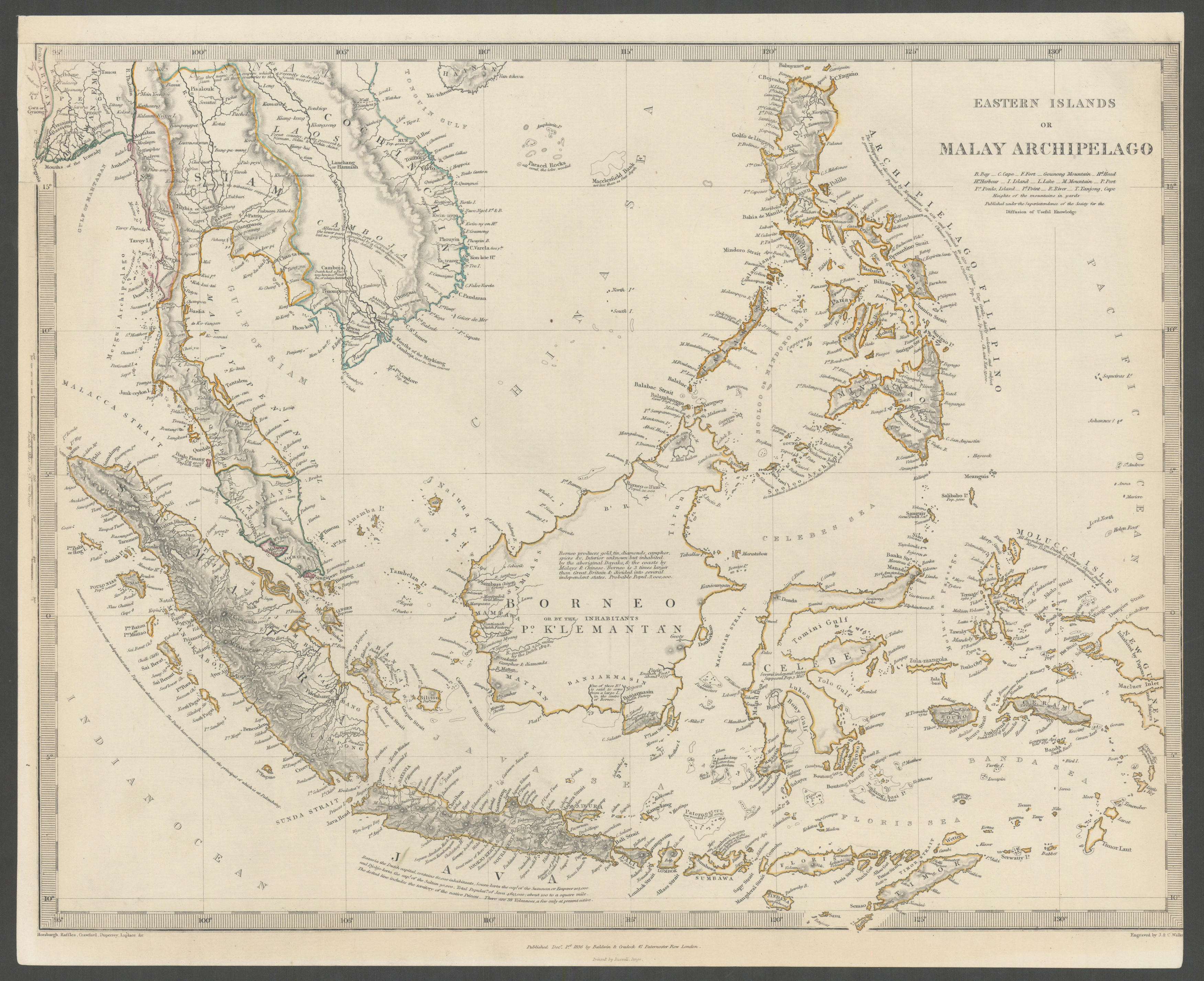 MALAY ARCHIPELAGO. Indonesia Malaysia Philippines Indochina. SDUK 1844 old map