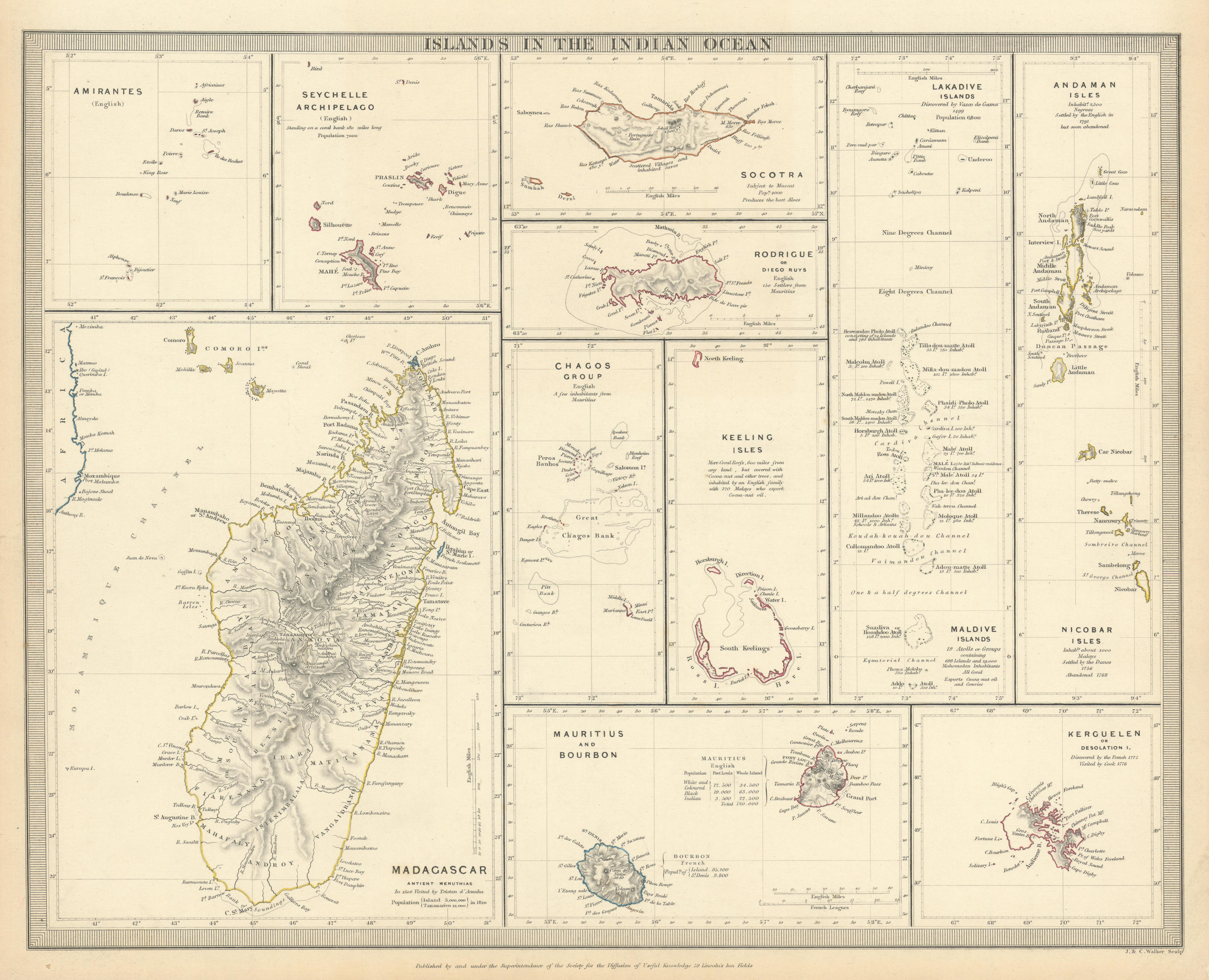 INDIAN OCEAN. Madagascar Seychelles Maldives Mauritius Réunion. SDUK 1844 map