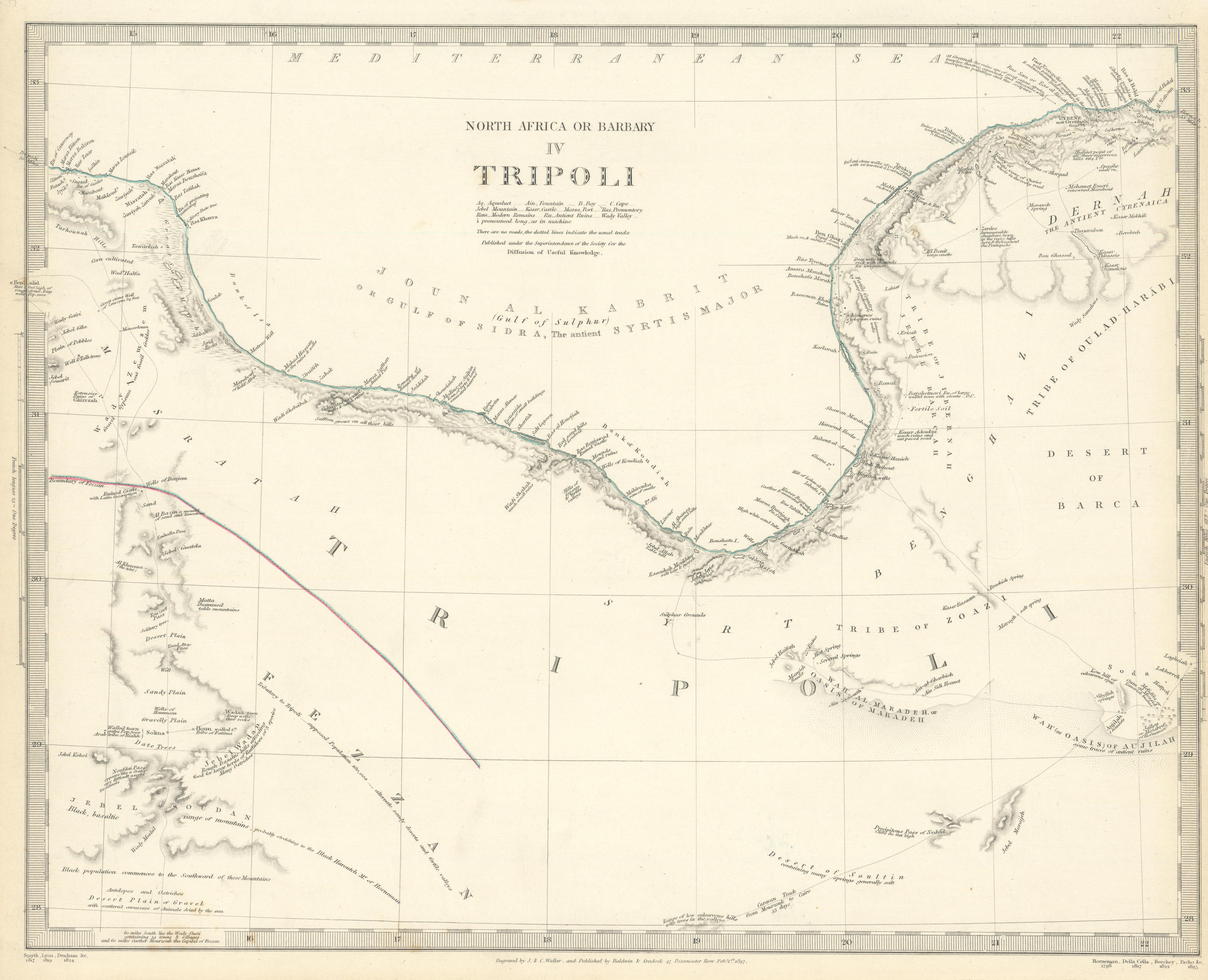 Associate Product LIBYA.GULF OF SIDRA SIRTE. North Africa or Barbary.Tripoli Fezzan.SDUK 1844 map