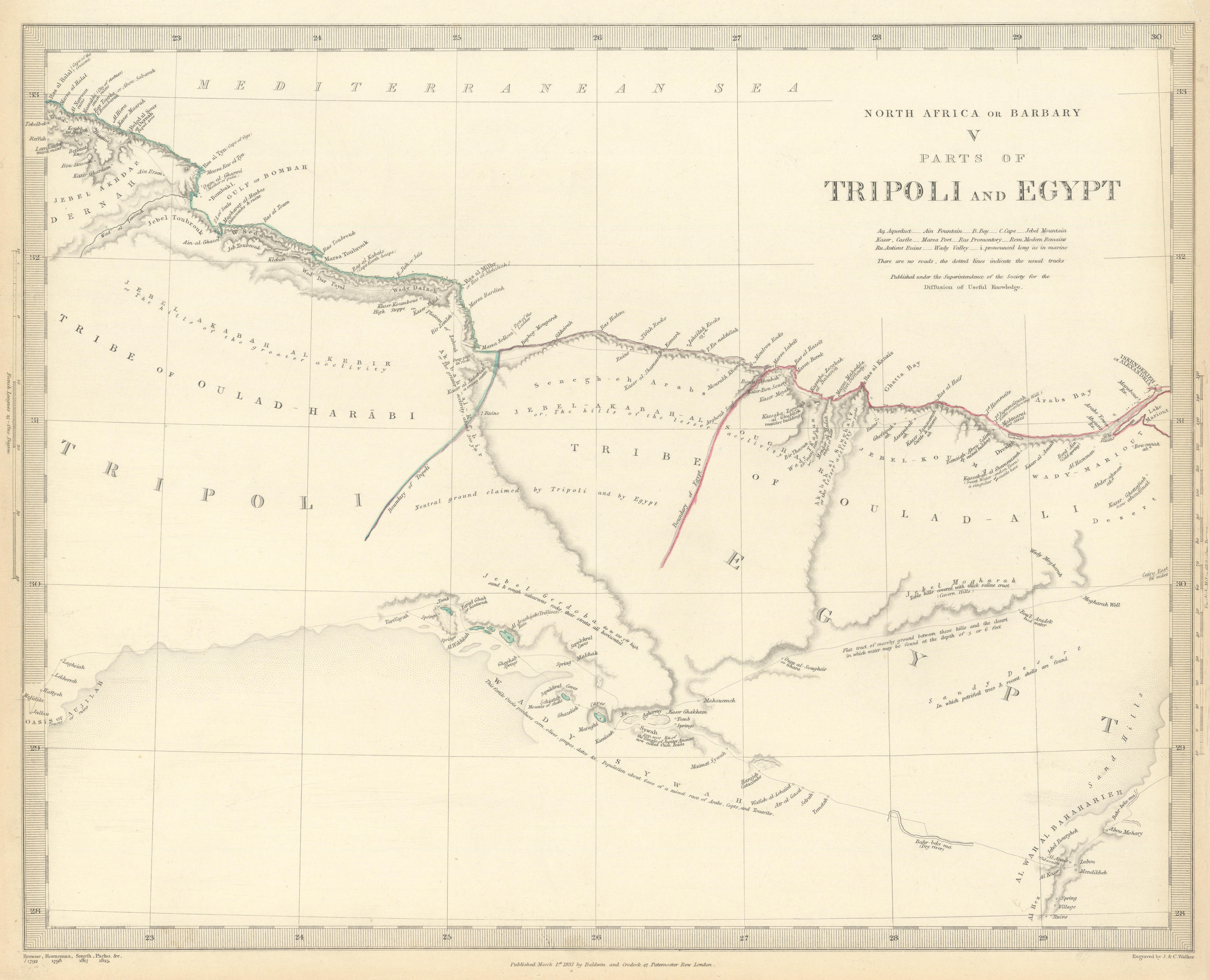 NORTH AFRICA BARBARY. Parts of Tripoli (Libya) & Egypt. Tribes. SDUK 1844 map