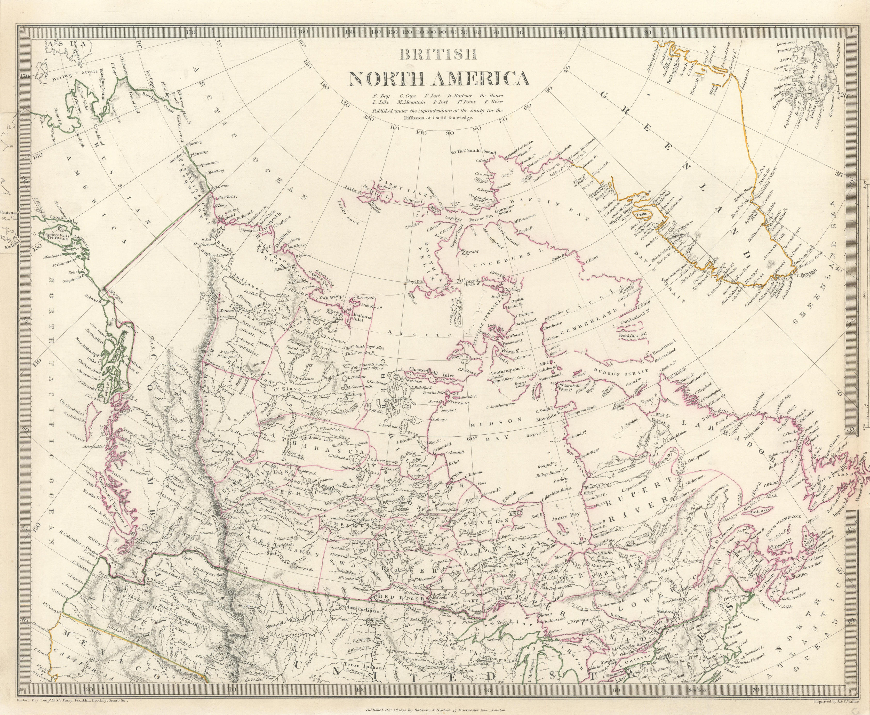 Associate Product BRITISH NORTH AMERICA. Canada pre Oregon Treaty. Russian America.SDUK 1844 map