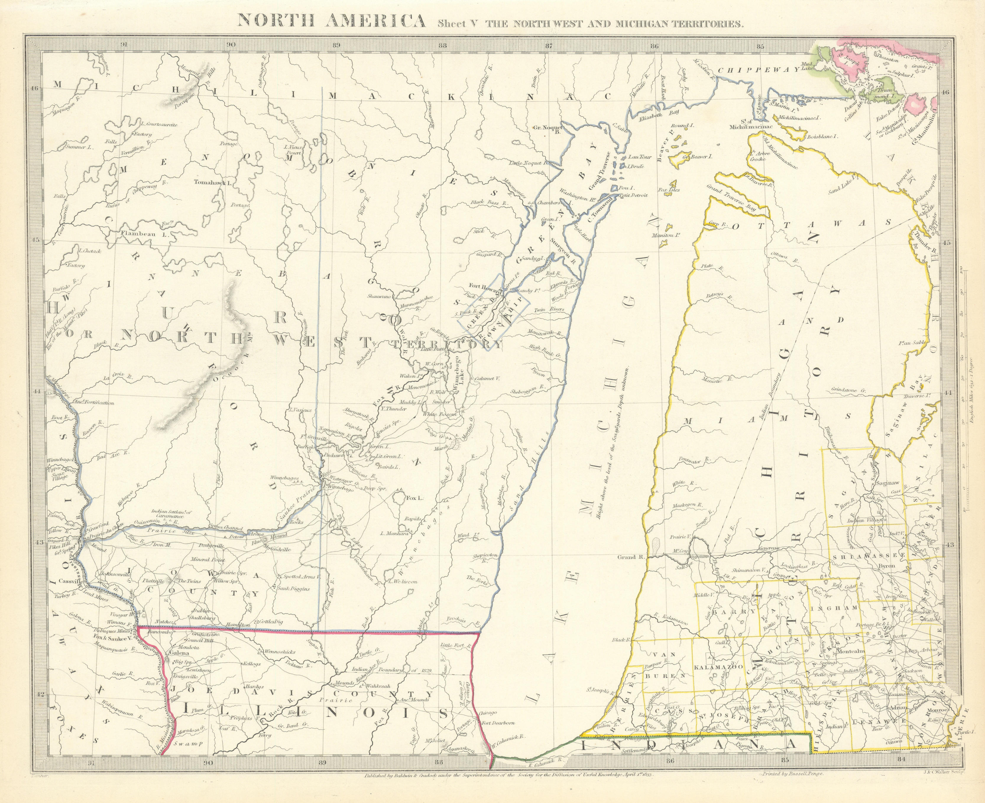Associate Product LAKE MICHIGAN.Wisconsin - NW Territory.Indian tribes villages. SDUK 1844 map