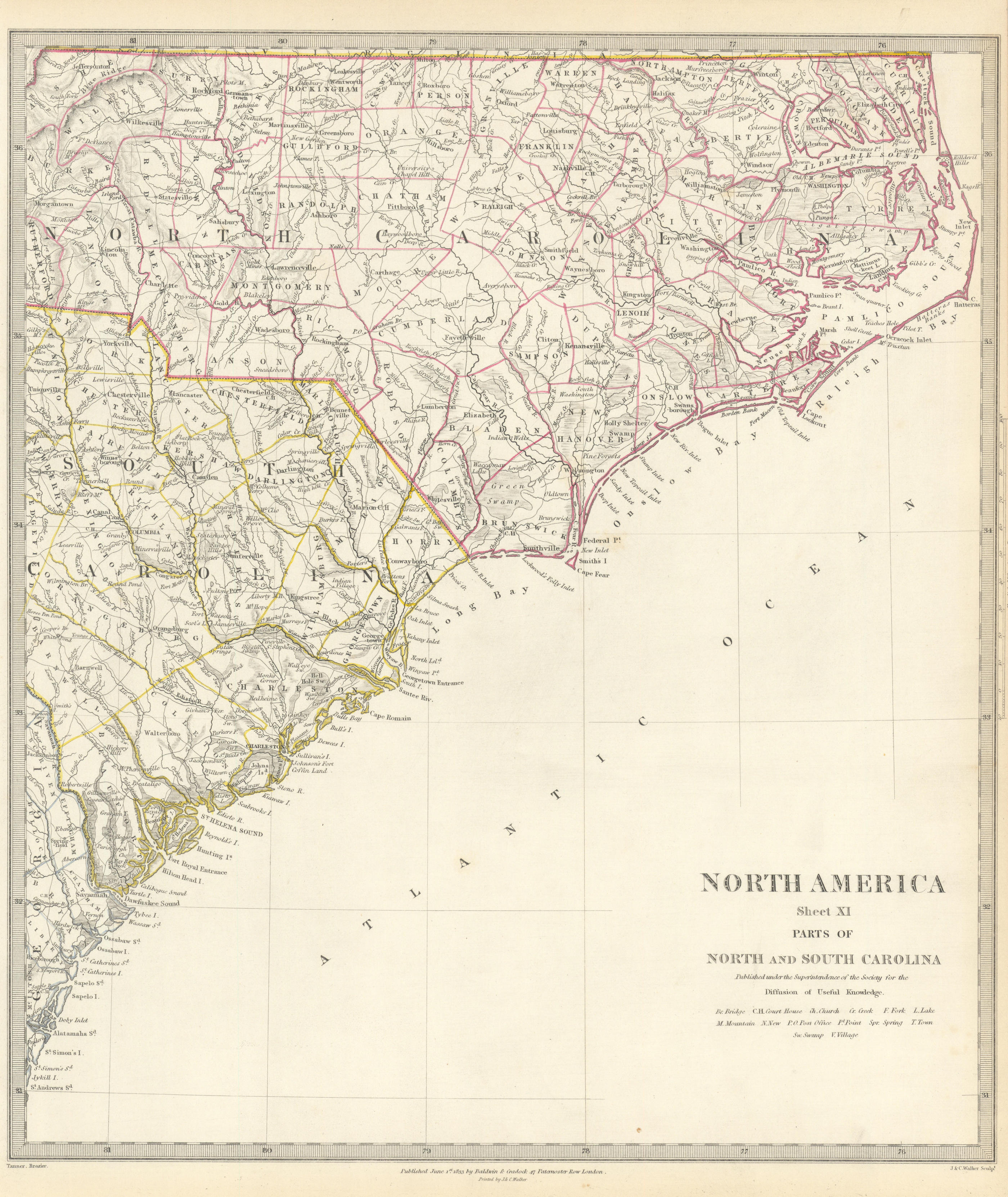 Associate Product USA. Coastal North & South Carolina. Charleston.Cape Hatteras. SDUK 1844 map