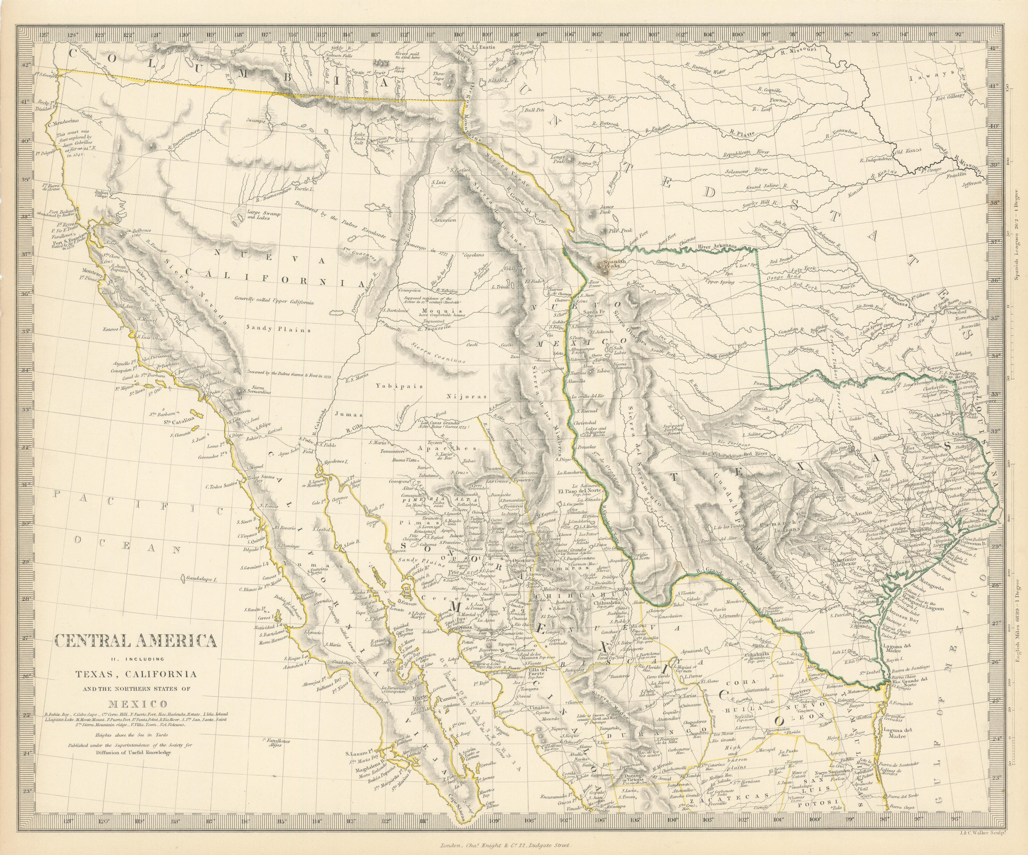 SOUTH WESTERN USA.Showing Republic of Texas & Mexican California.SDUK 1844 map