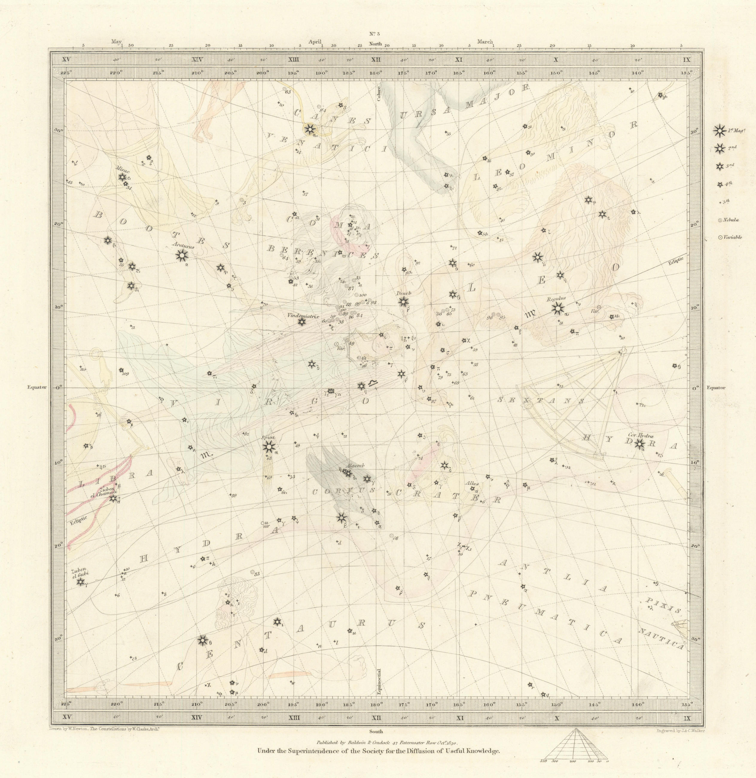 Associate Product ASTRONOMY CELESTIAL. Star map. Star chart, III. Autumnal Equinox. SDUK 1847
