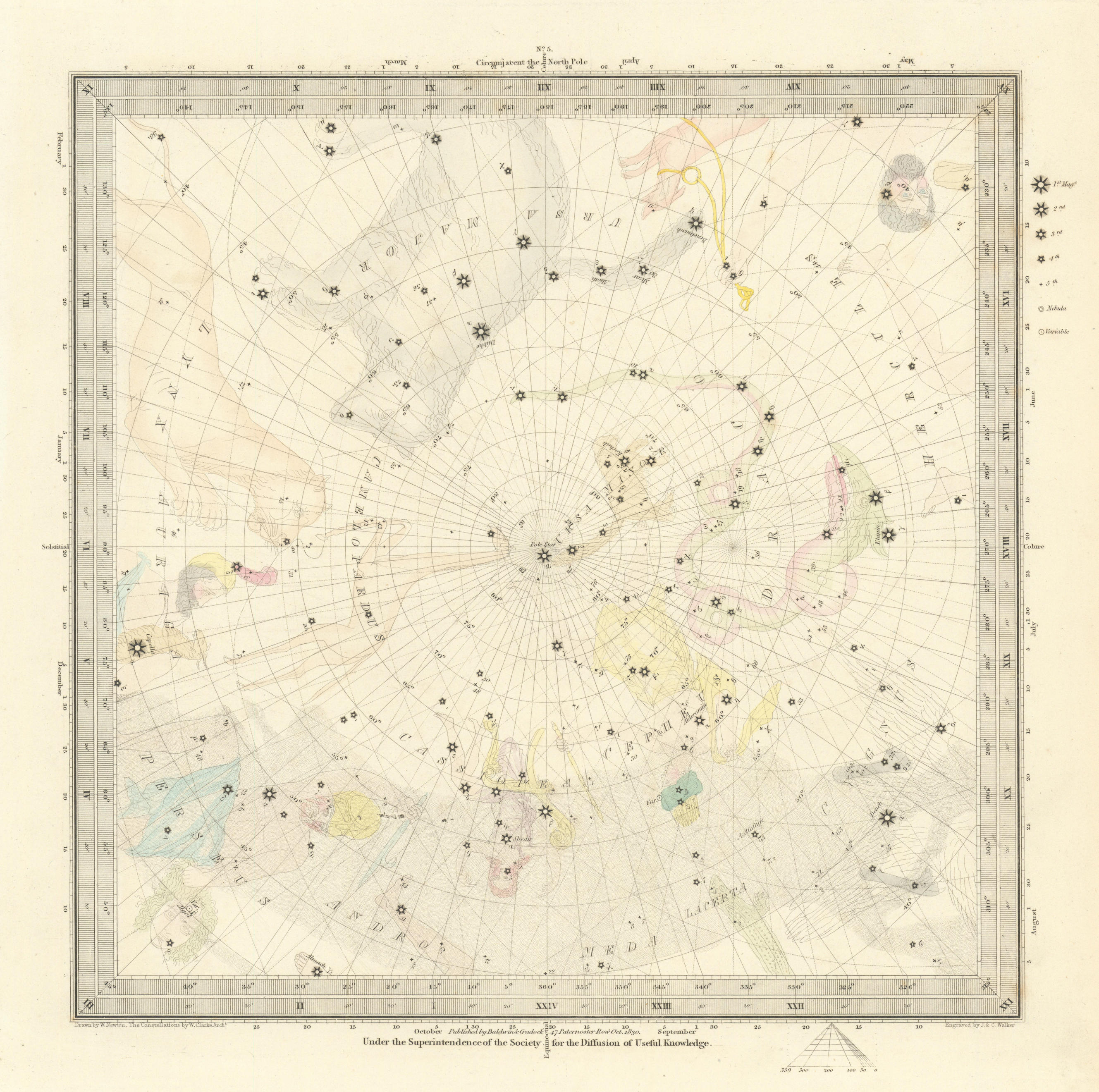 Associate Product ASTRONOMY CELESTIAL. Star map. Star chart, V. North Pole. SDUK 1847 old