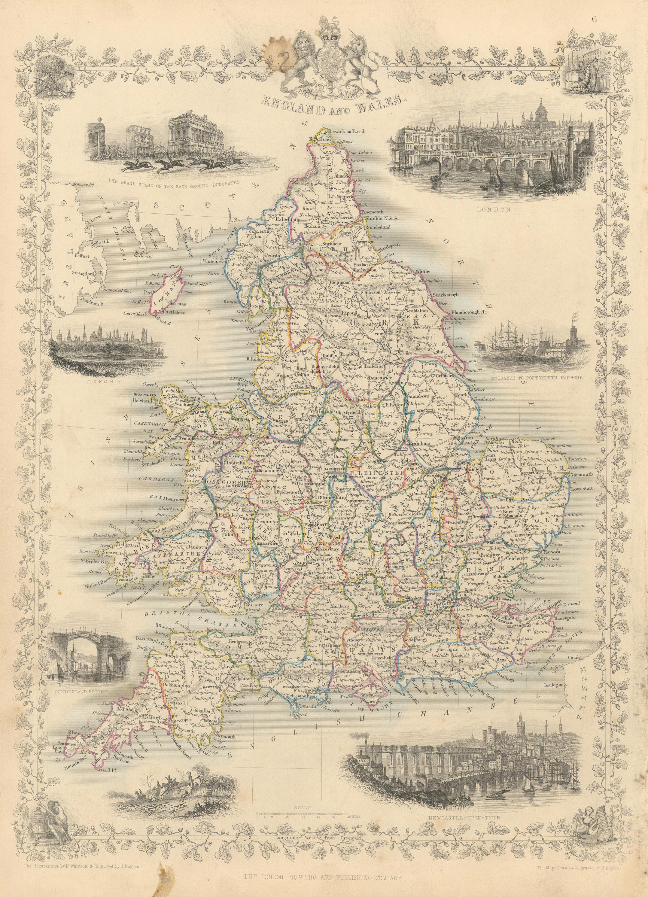 Associate Product ENGLAND & WALES. London Newcastle Doncaster races views. RAPKIN/TALLIS 1851 map