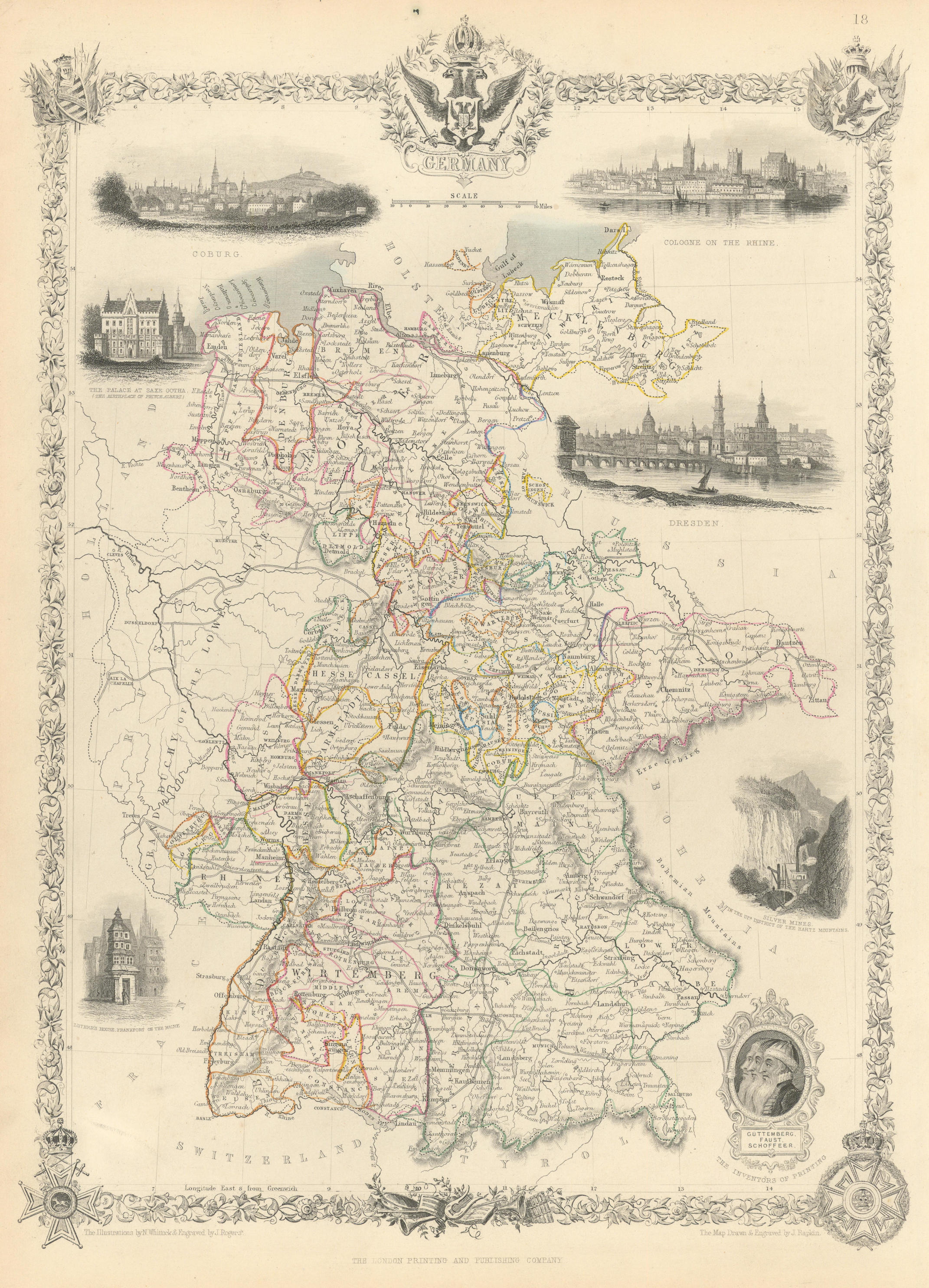 GERMANY. with Dresden, Coburg & Hartz silver mines views. RAPKIN/TALLIS 1851 map