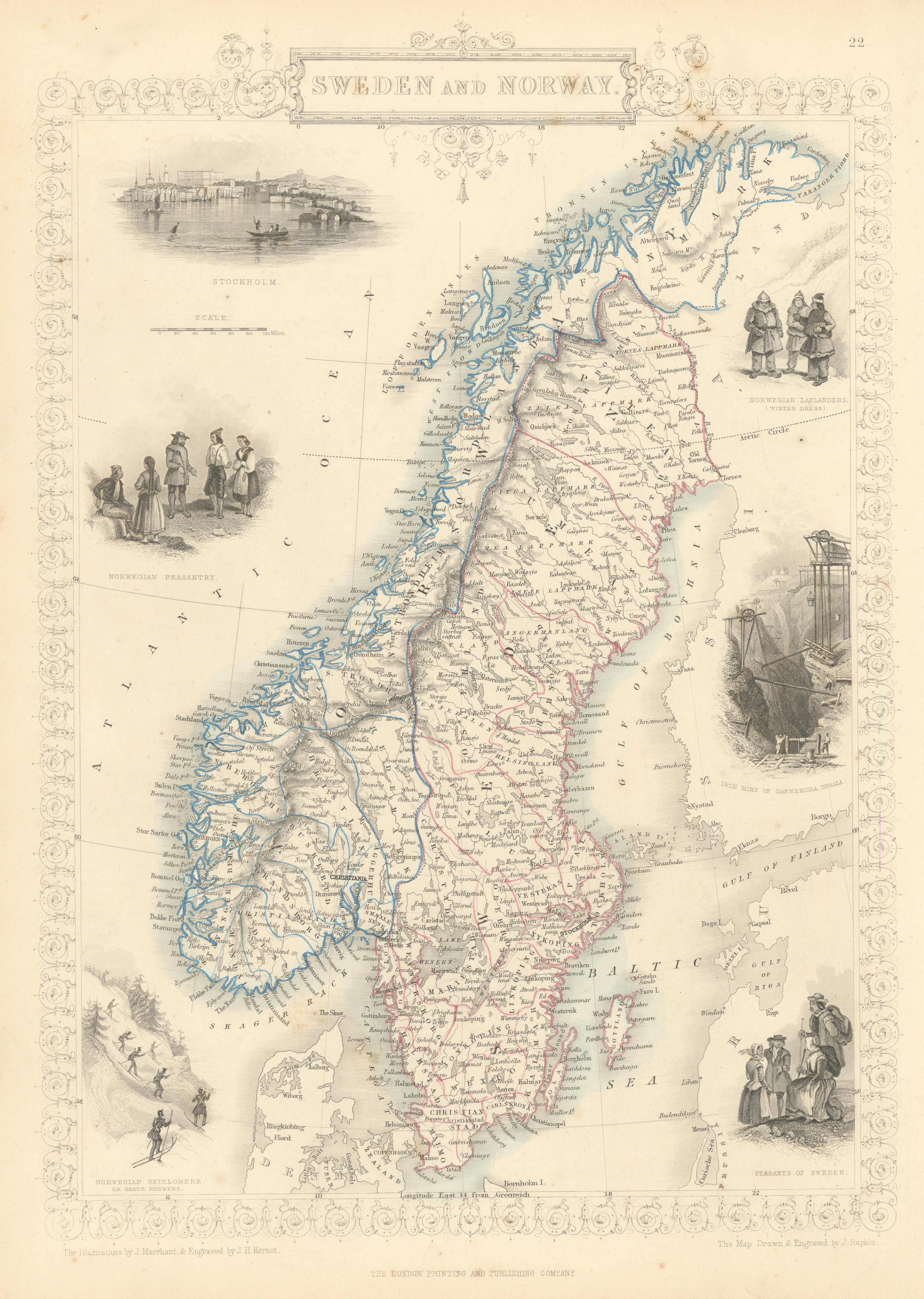 SWEDEN & NORWAY. Scandinavia.Norwegian army ski regiment. RAPKIN/TALLIS 1851 map
