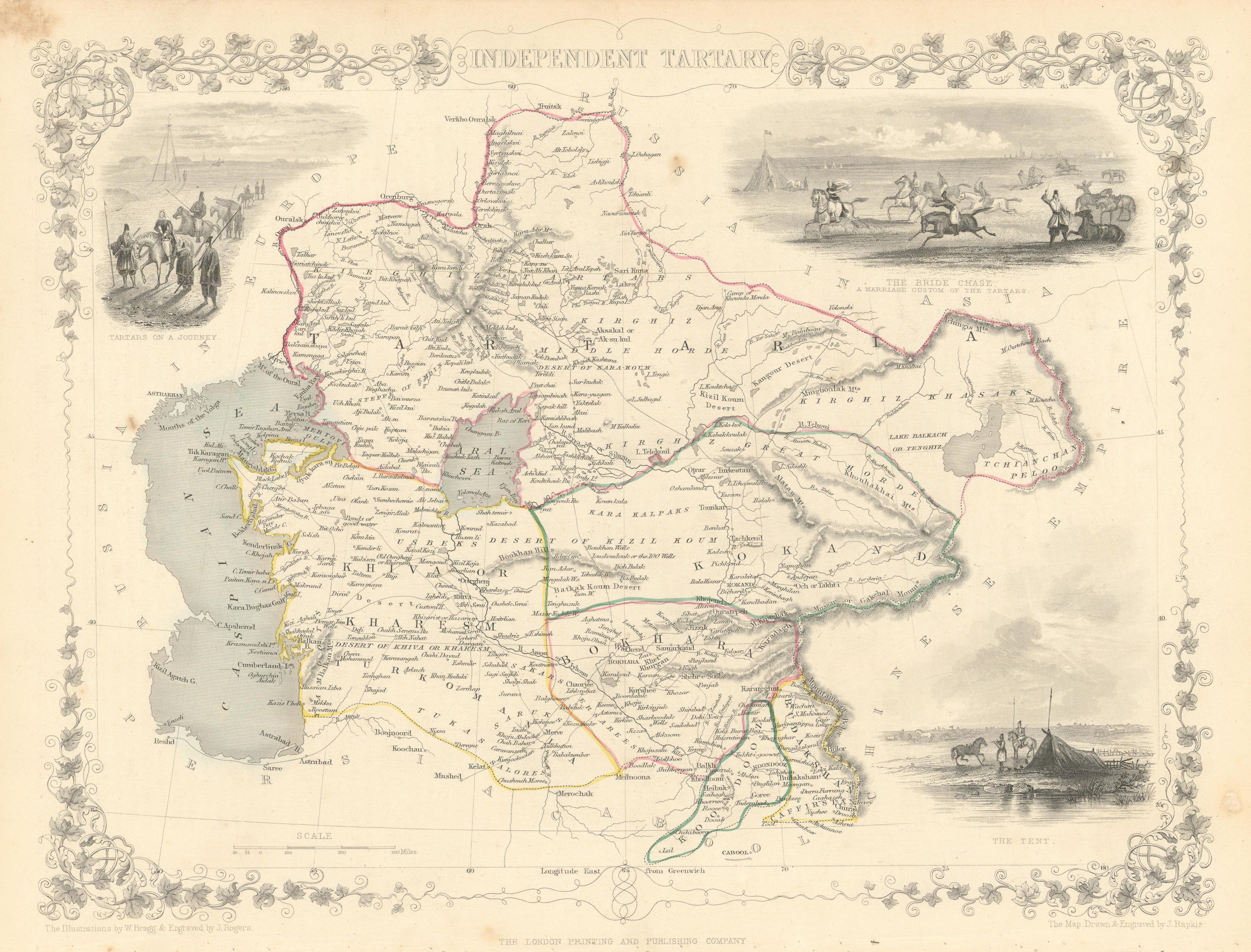 INDEPENDENT TARTARY. Khiva Bokhara Kokand Central Asia. TALLIS & RAPKIN 1851 map