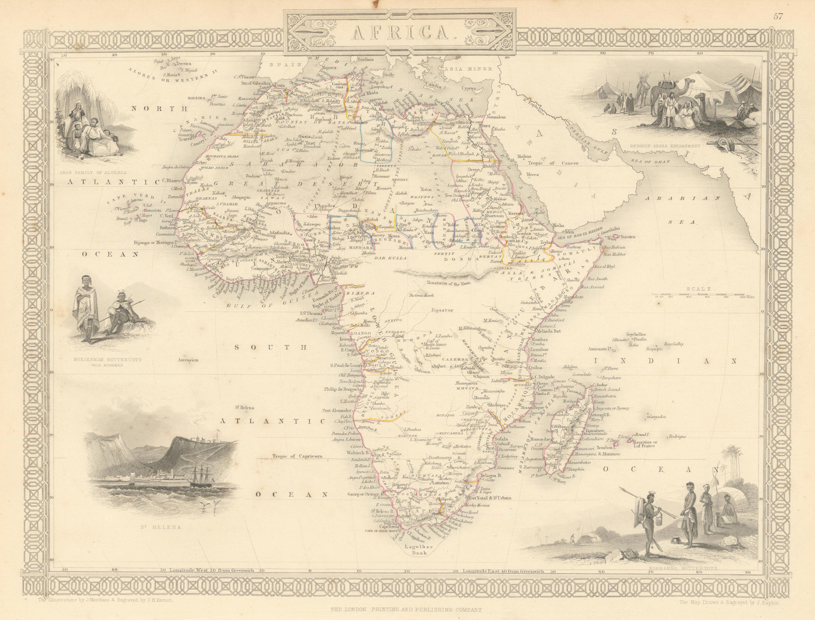 Associate Product AFRICA. Shows Mountains of Kong/the Moon. Caravan routes. RAPKIN/TALLIS 1851 map